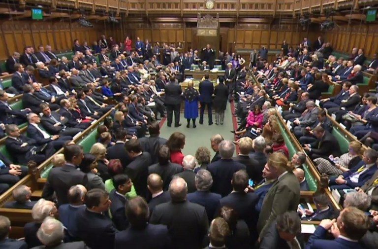 HOUSE OF COMMONS. A video grab taken from footage broadcast by the UK Parliament's Parliamentary Recording Unit (PRU) in the House of Commons in London on February 1, 2017, shows MPs as they await the outcome of a vote on a bill to allow Prime Minister Theresa May to start pulling Britain out of the European Union. PRU/AFP 