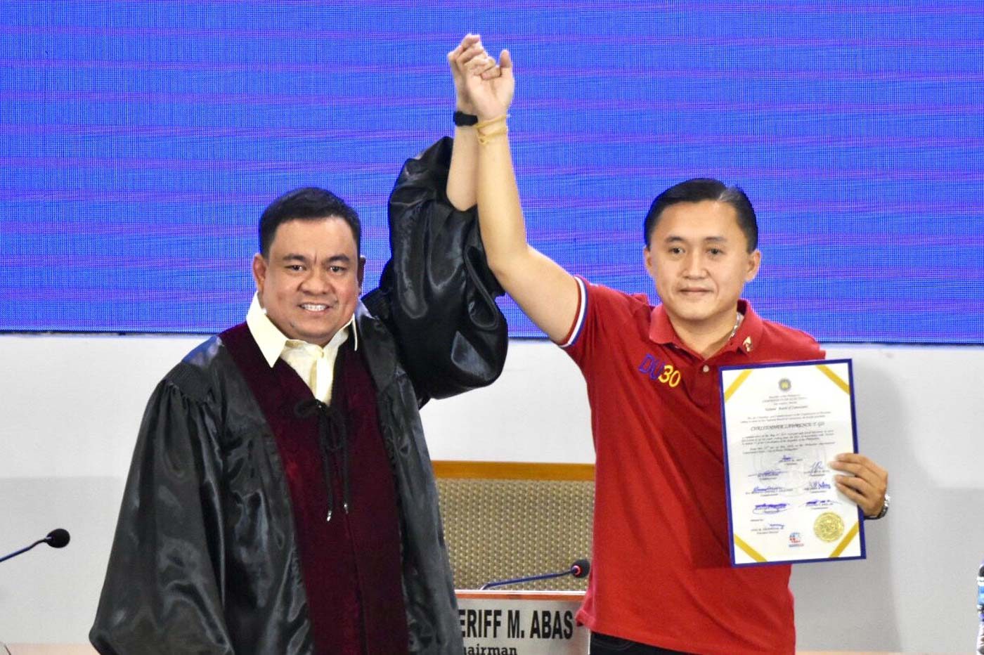 FROM AID TO SENATOR. Long-time assistant Christopher Bong Go is proclaimed senator. Photo by Angie de Silva/Rappler 