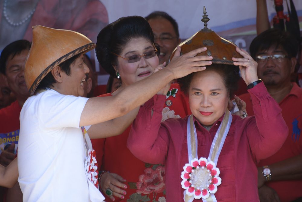 At their proclamation rally in Batac, Ilocos Norte, on February 9, 2016, presidential candidate Sen. Miriam Defensor Santiago (right) and Sen. Ferdinand Marcos Jr. Photo by Jasmin Dulay/Rappler 