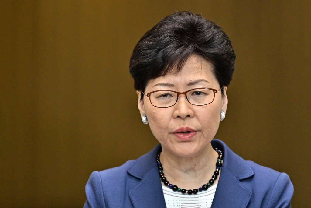 APOLOGY. Chief Executive Carrie Lam speaks during a press conference at the government headquarters in Hong Kong on June 10, 2019. File photo by Anthony Wallace/AFP 