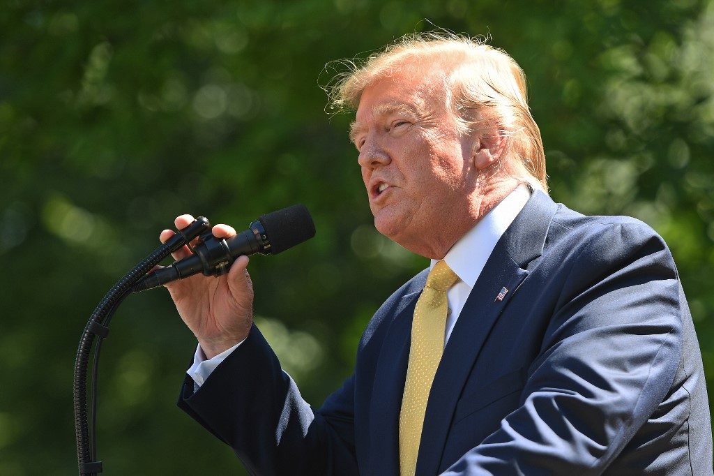 CAMPAIGN TRAIL. US President Donald Trump speaks during an event in the Rose Garden of the White House in Washington, DC, June 14, 2019. File photo by Saul Loeb/AFP 