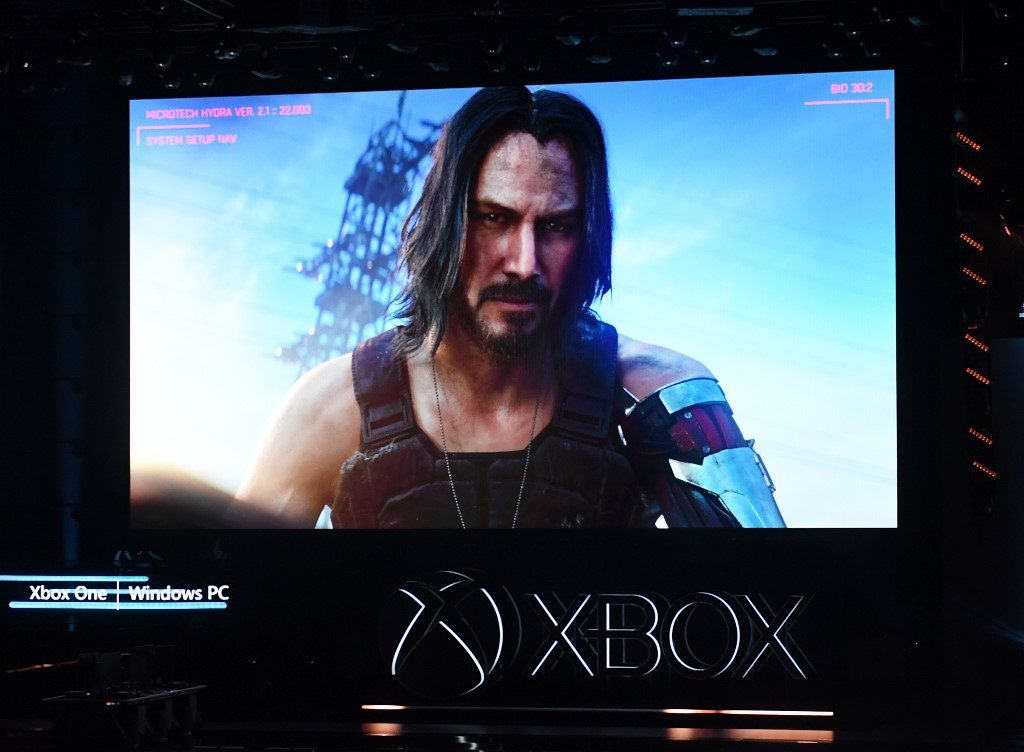 KEANU'S CYBERPUNK APPEARANCE. Canadian-US actor Keanu Reeves announces the new video game 'Cyberpunk 2077' at the Microsoft Xbox press event ahead of the E3 gaming convention in Los Angeles on June 9, 2019. Photo by Mark Ralston/AFP 