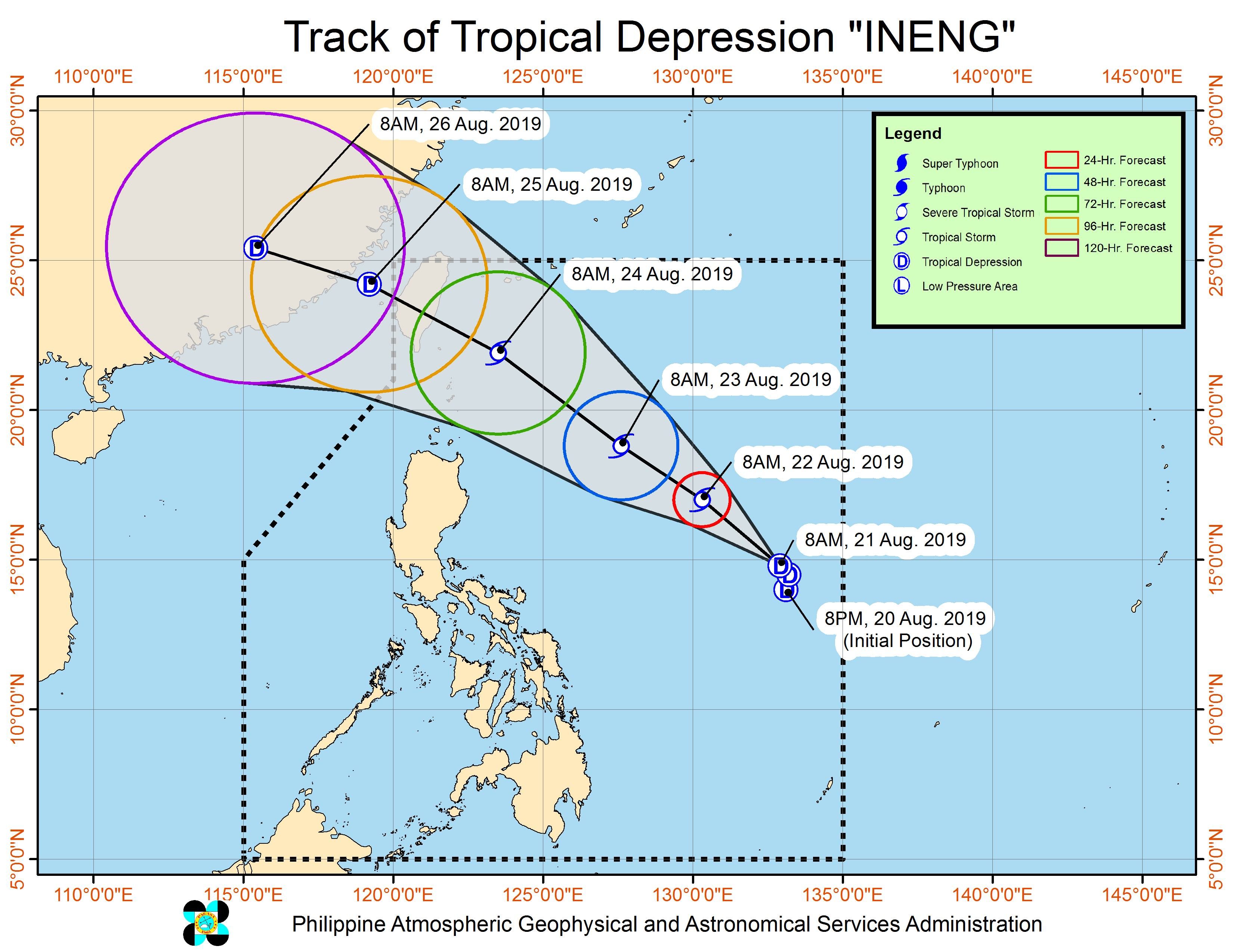 Forecast track of Tropical Depression Ineng as of August 21, 2019, 11 am. Image from PAGASA 