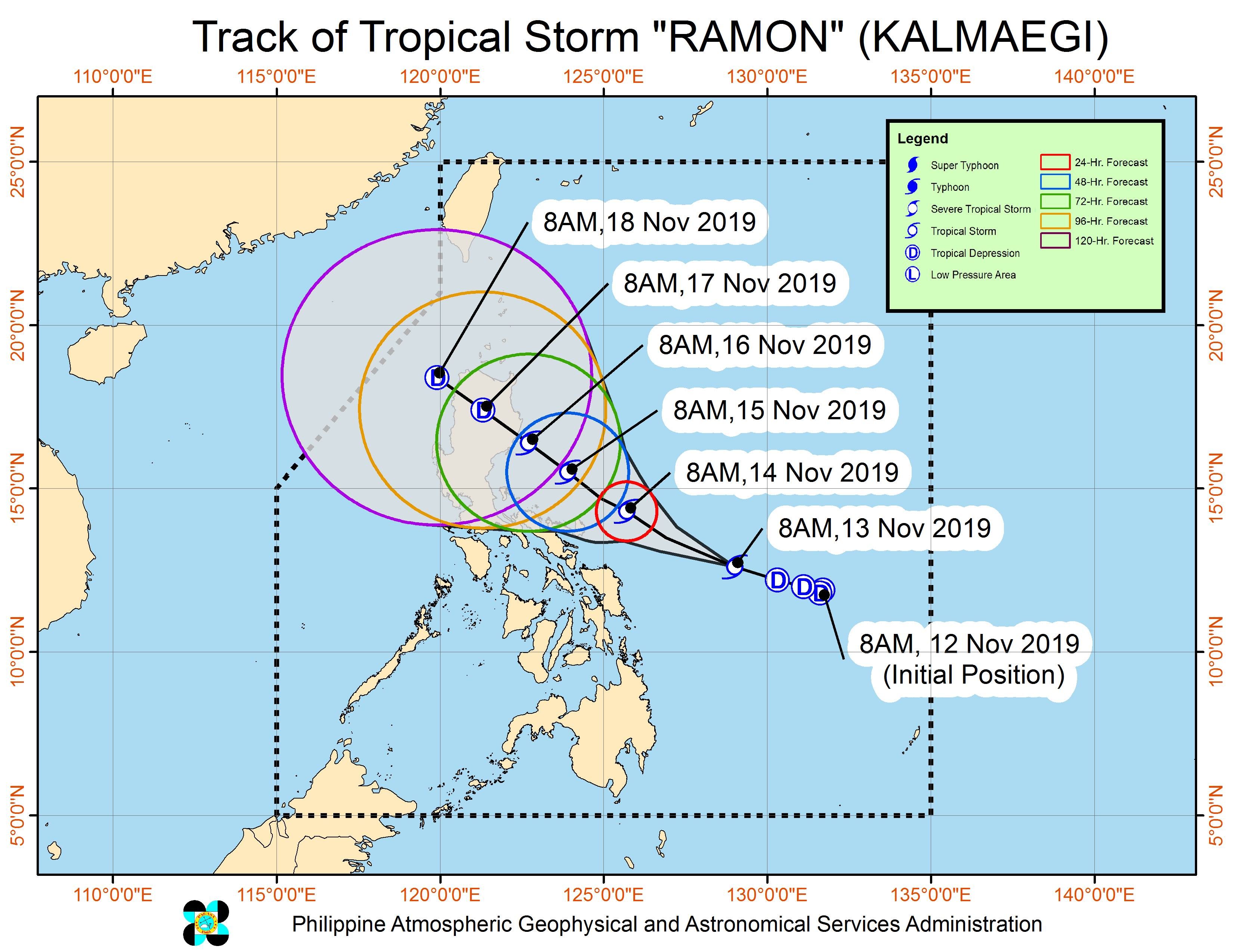 Forecast track of Tropical Storm Ramon (Kalmaegi) as of November 13, 2019, 11 am. Image from PAGASA 