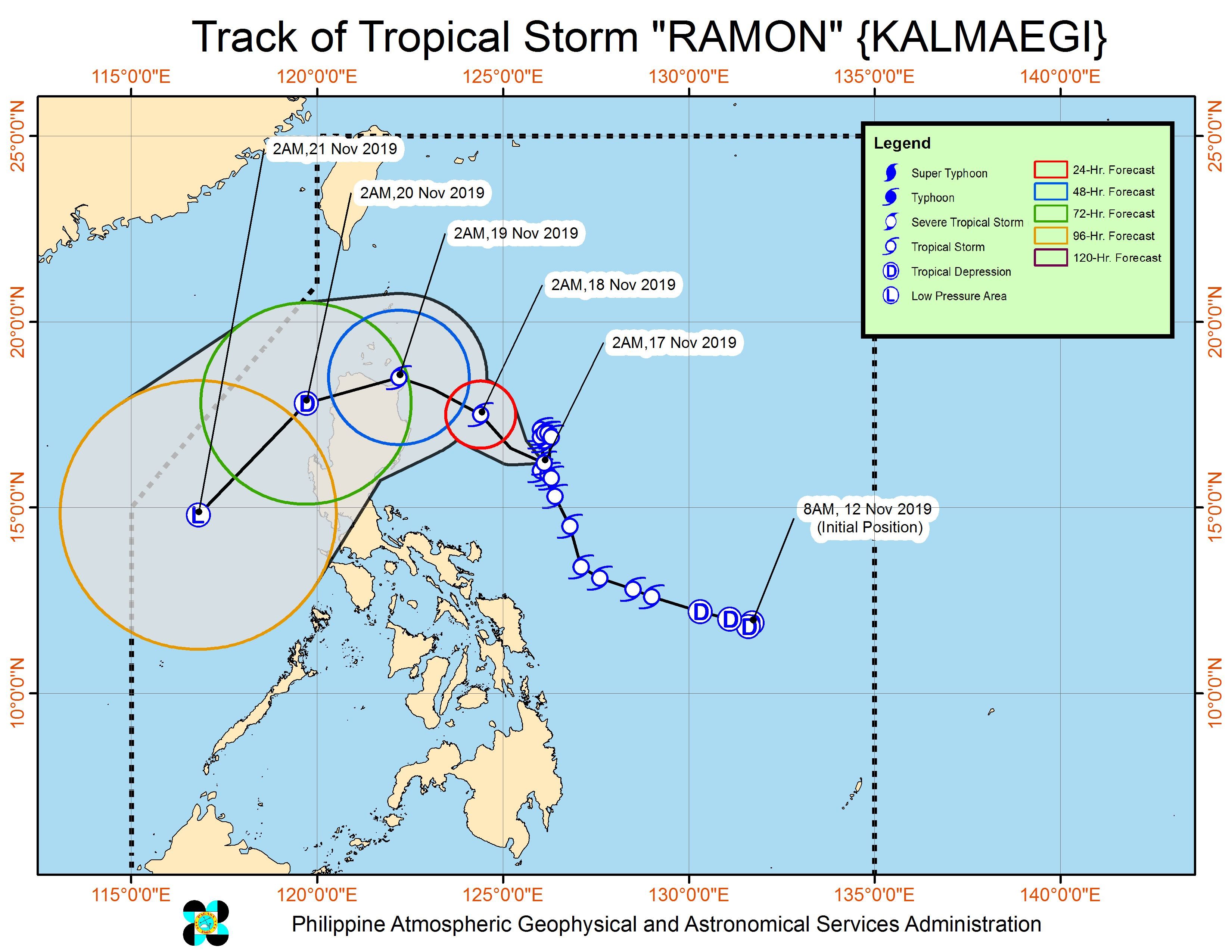 Forecast track of Tropical Storm Ramon (Kalmaegi) as of November 17, 2019, 5 am. Image from PAGASA 