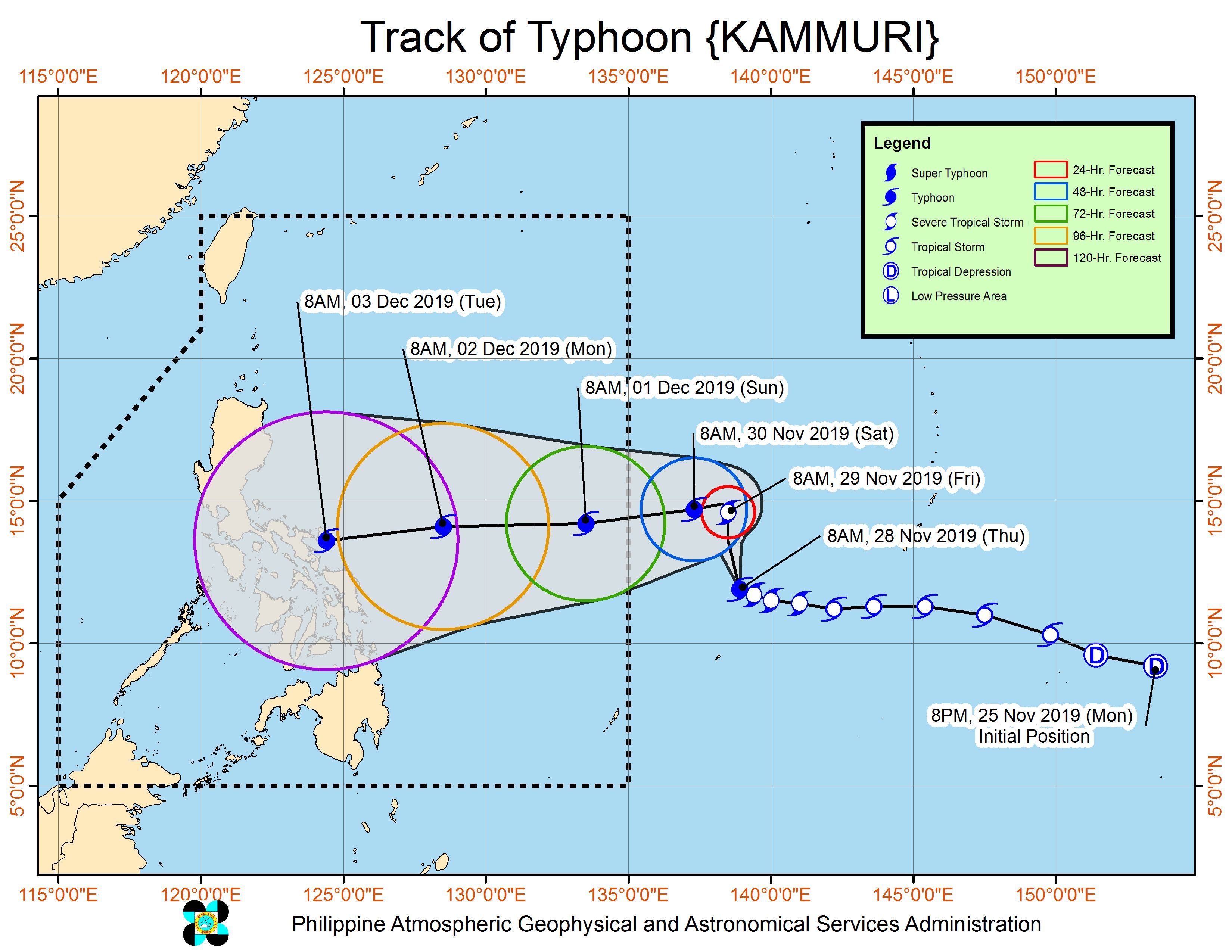 Forecast track of Typhoon Kammuri as of November 28, 2019, 11 am. Image from PAGASA 