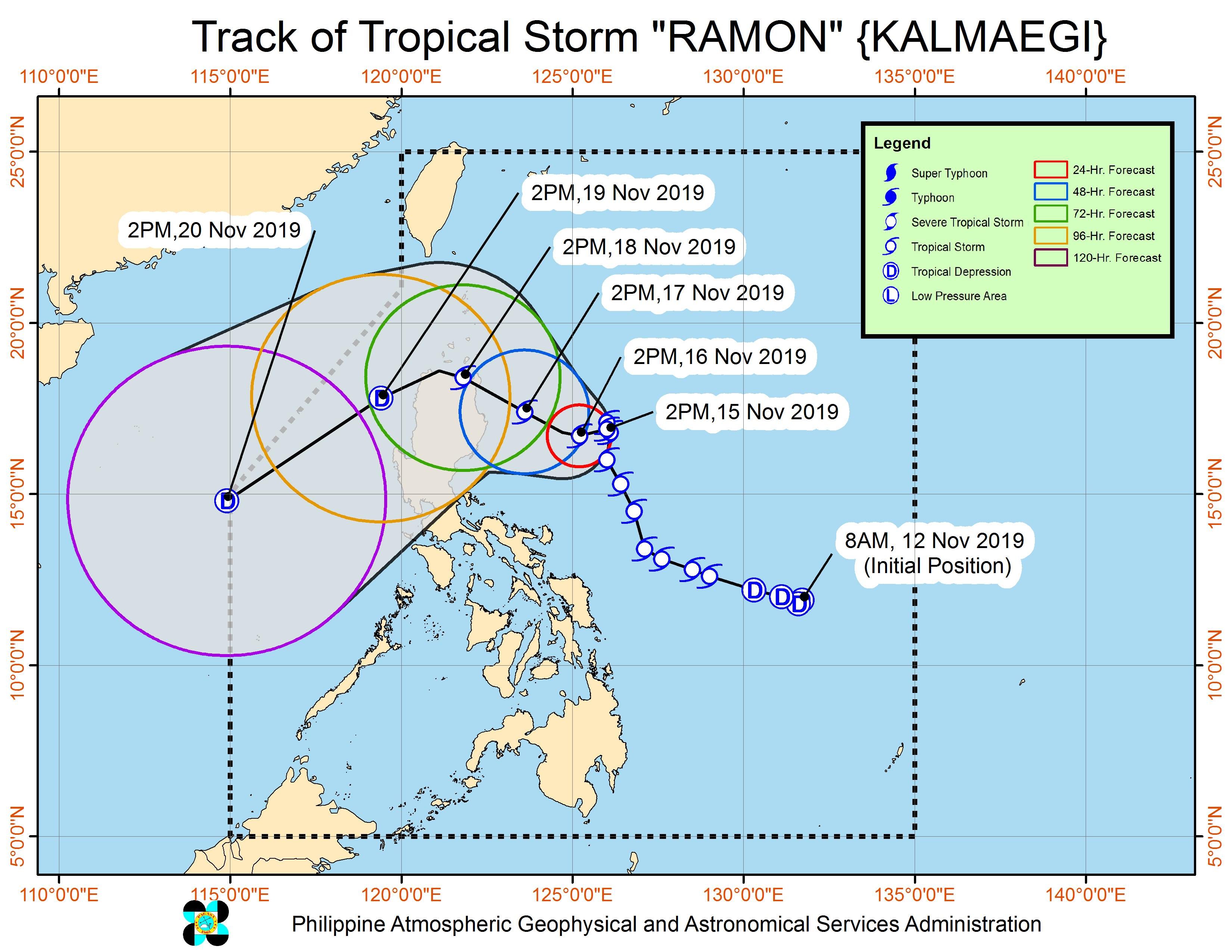 Forecast track of Tropical Storm Ramon (Kalmaegi) as of November 15, 2019, 5 pm. Image from PAGASA 