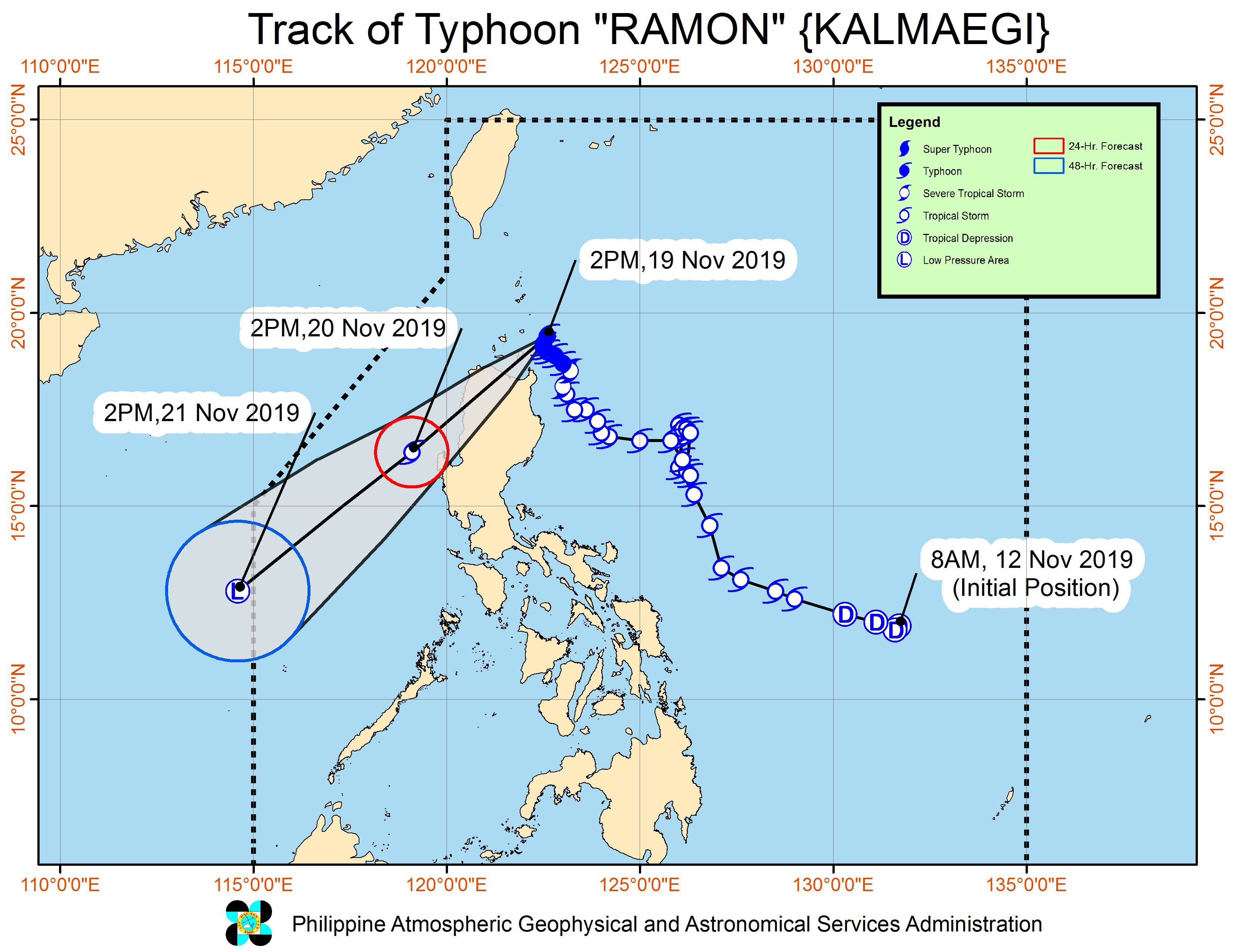 Forecast track of Typhoon Ramon (Kalmaegi) as of November 19, 2019, 5 pm. Image from PAGASA 