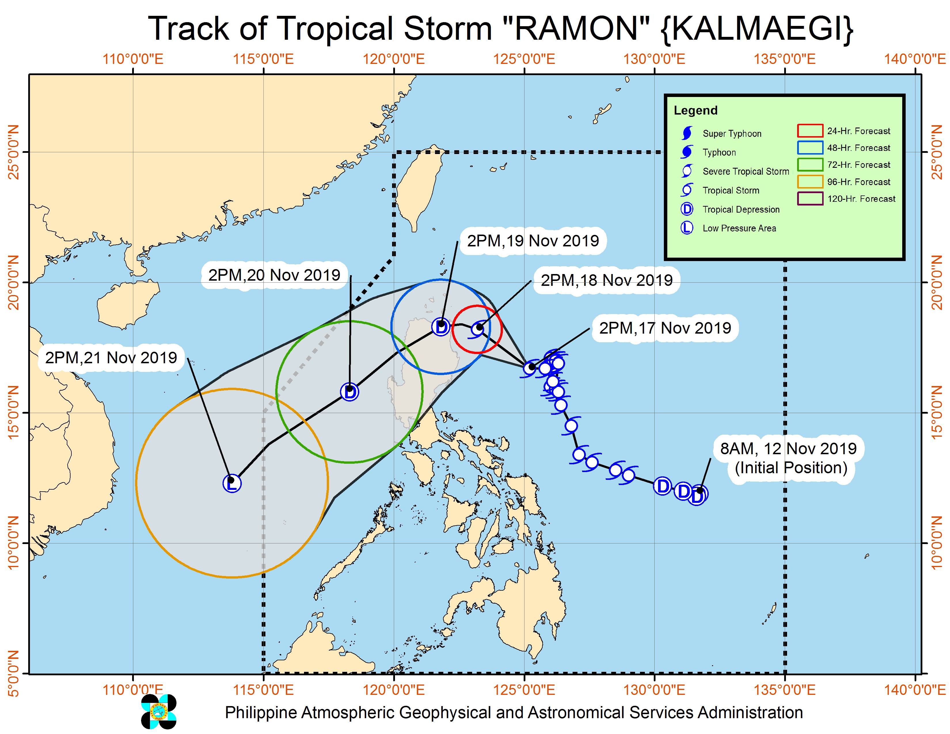 Forecast track of Tropical Storm Ramon (Kalmaegi) as of November 17, 2019, 5 pm. Image from PAGASA 