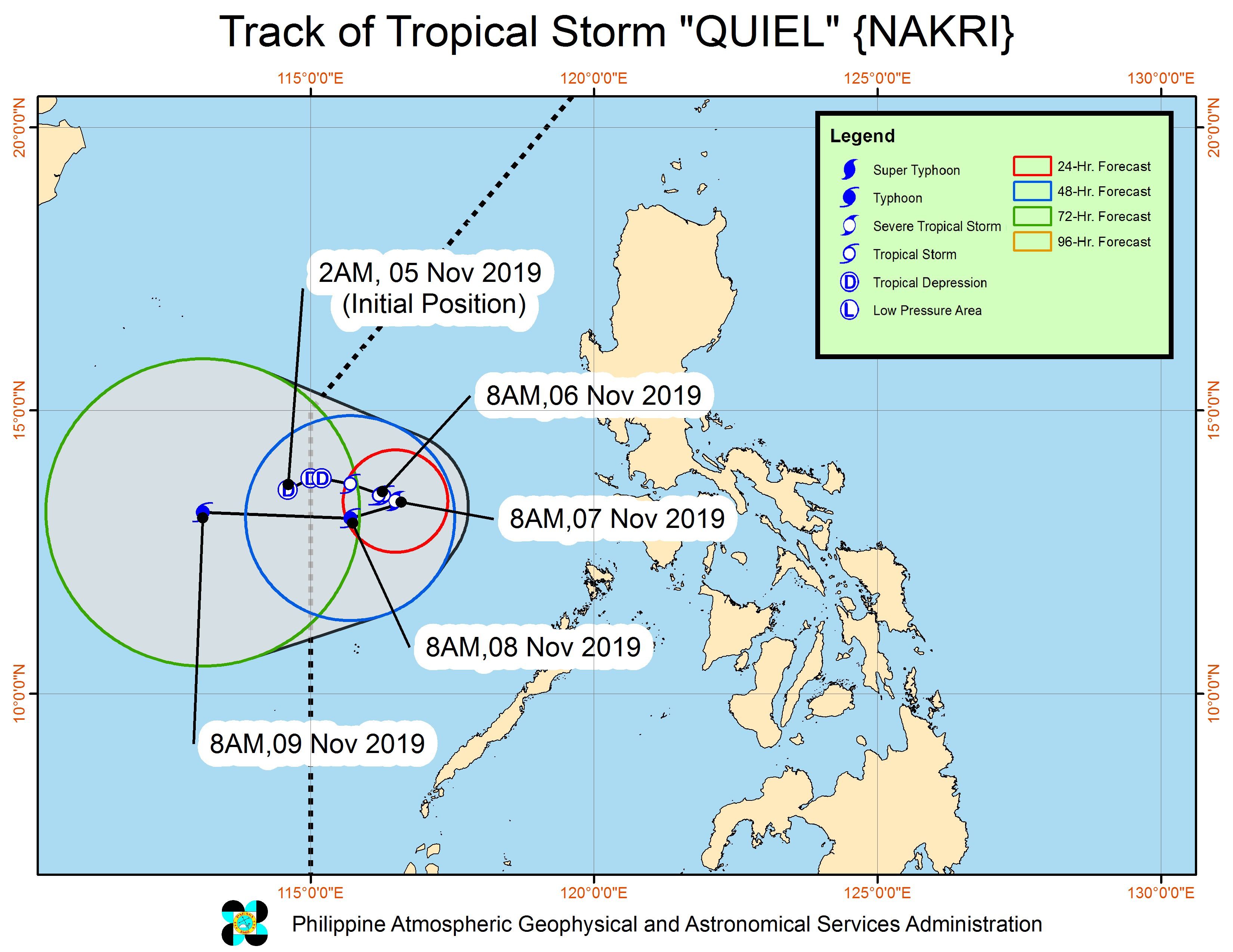 Forecast track of Tropical Storm Quiel (Nakri) as of November 6, 2019, 11 am. Image from PAGASA 