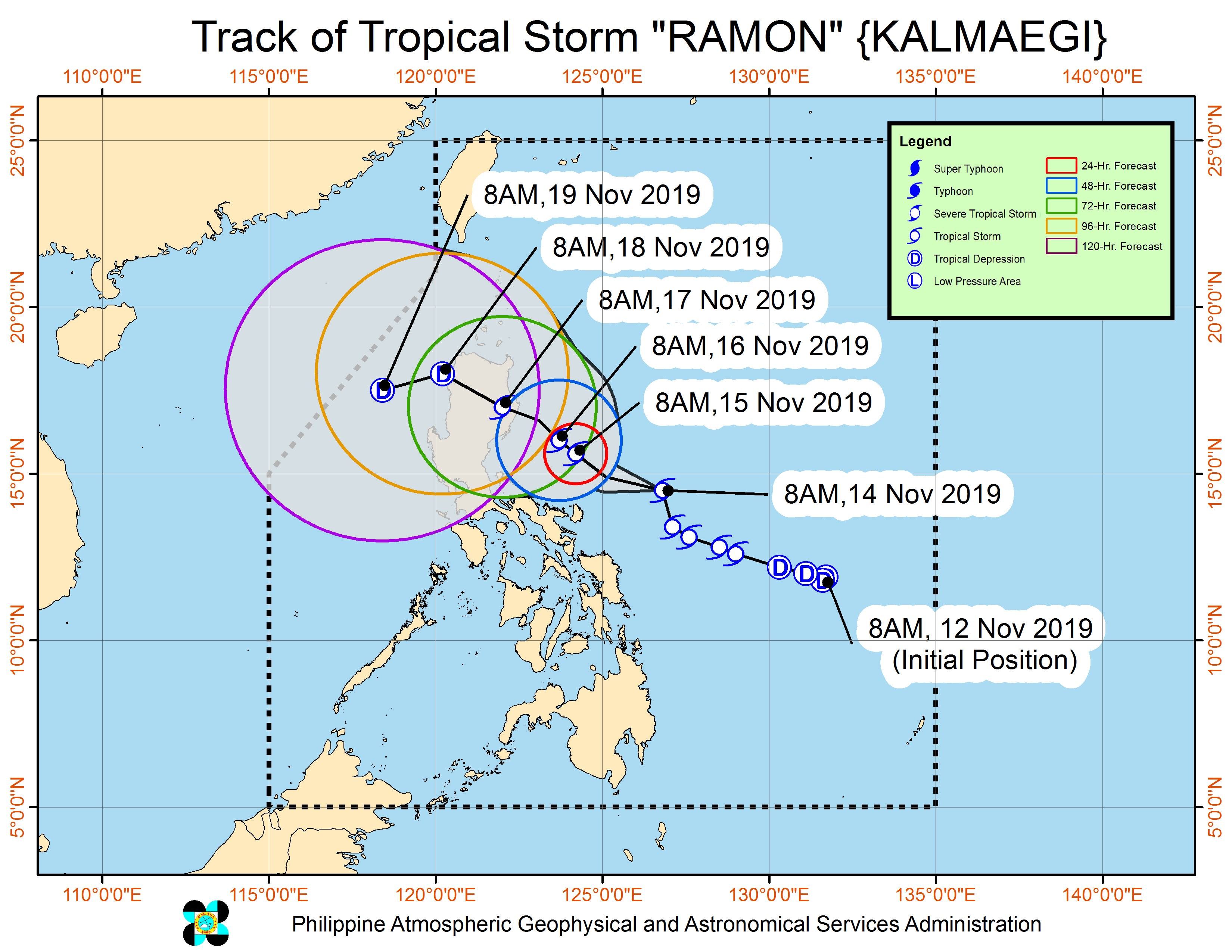 Forecast track of Tropical Storm Ramon (Kalmaegi) as of November 14, 2019, 11 am. Image from PAGASA 