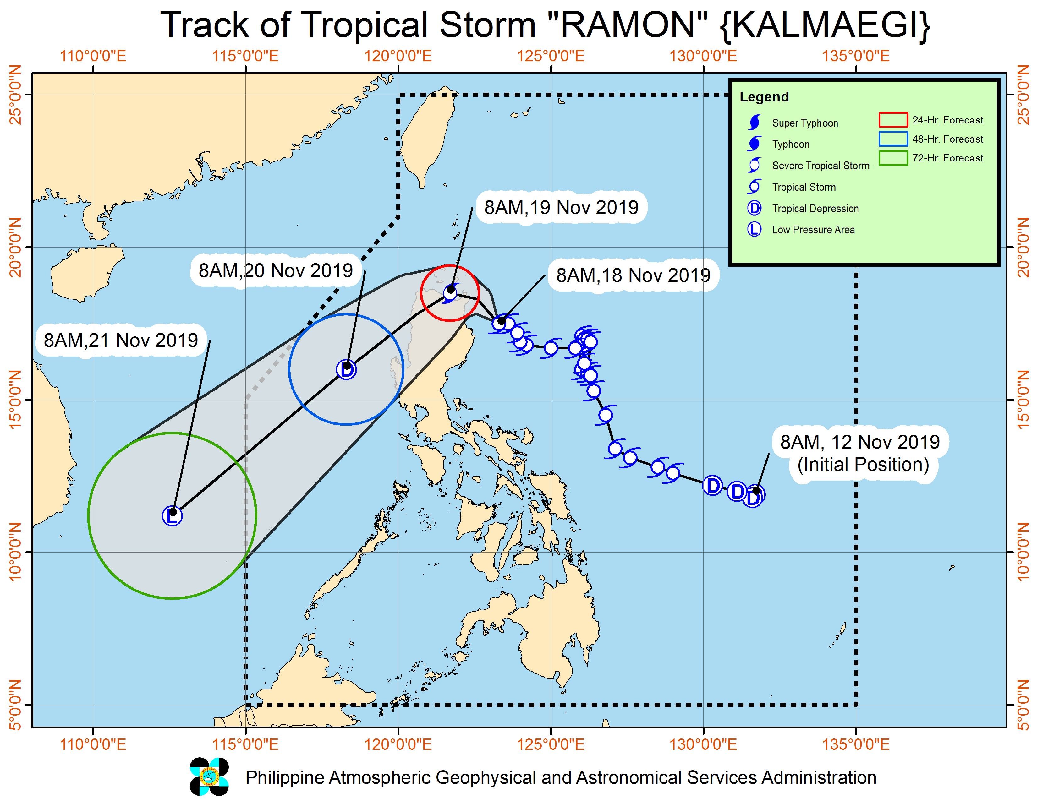 Forecast track of Tropical Storm Ramon (Kalmaegi) as of November 18, 2019, 11 am. Image from PAGASA 