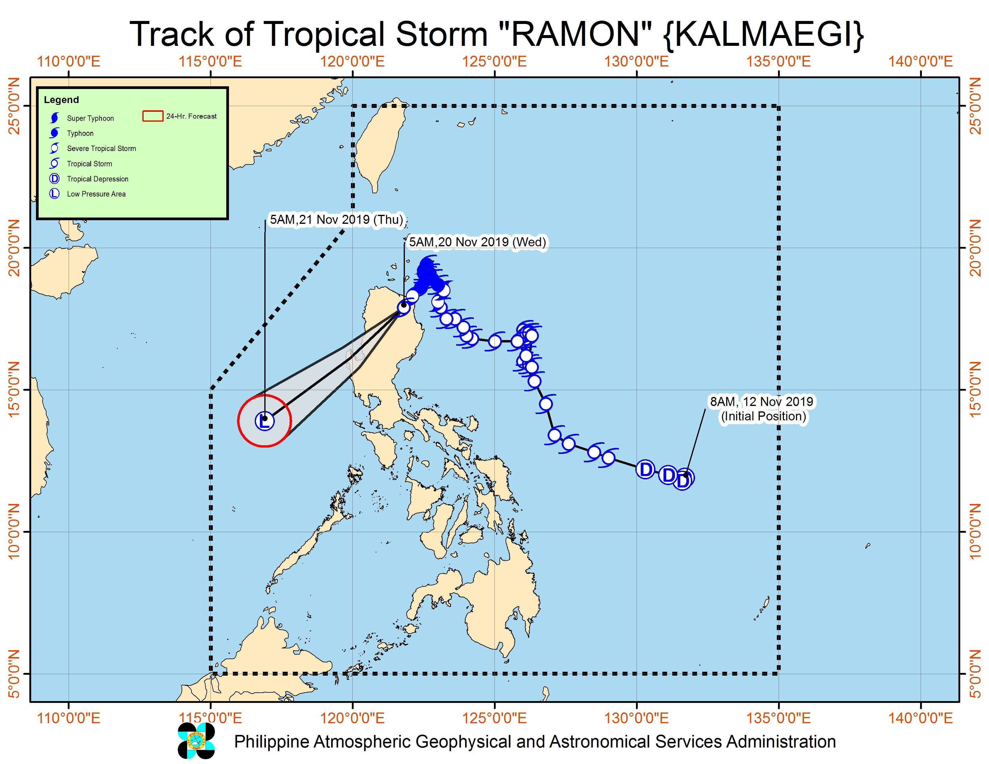 Forecast track of Tropical Storm Ramon (Kalmaegi) as of November 20, 2019, 8 am. Image from PAGASA 