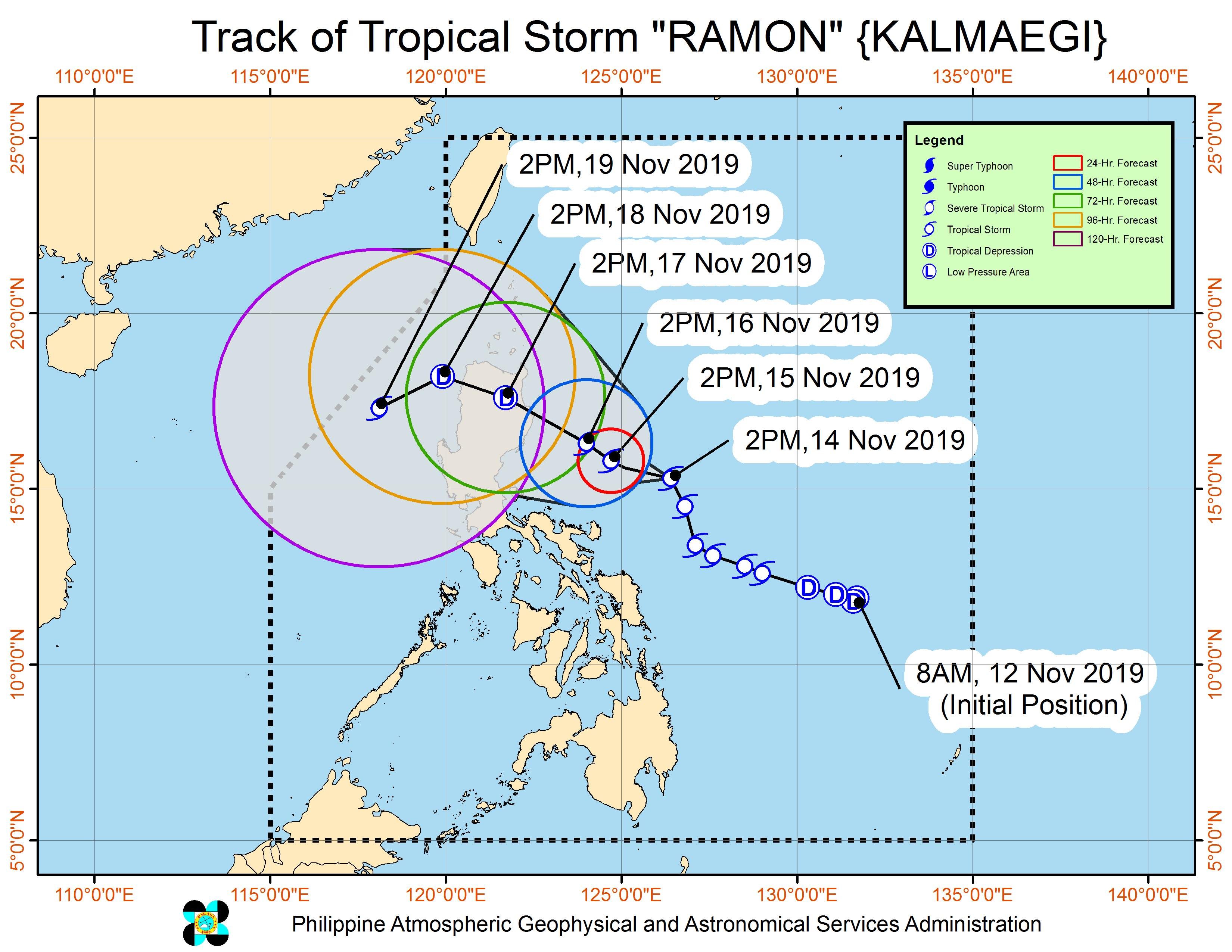 Forecast track of Tropical Storm Ramon (Kalmaegi) as of November 14, 2019, 5 pm. Image from PAGASA 
