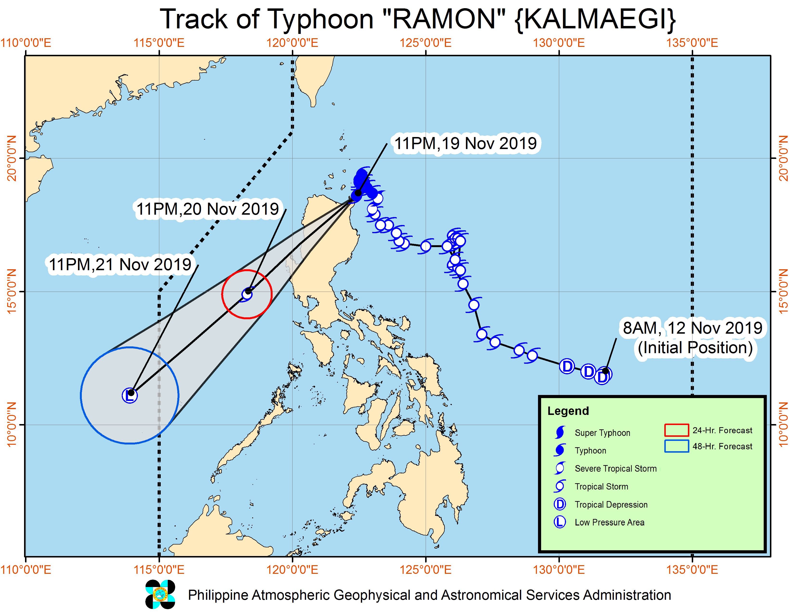 Forecast track of Typhoon Ramon (Kalmaegi) as of November 20, 2019, 2 am. Image from PAGASA 