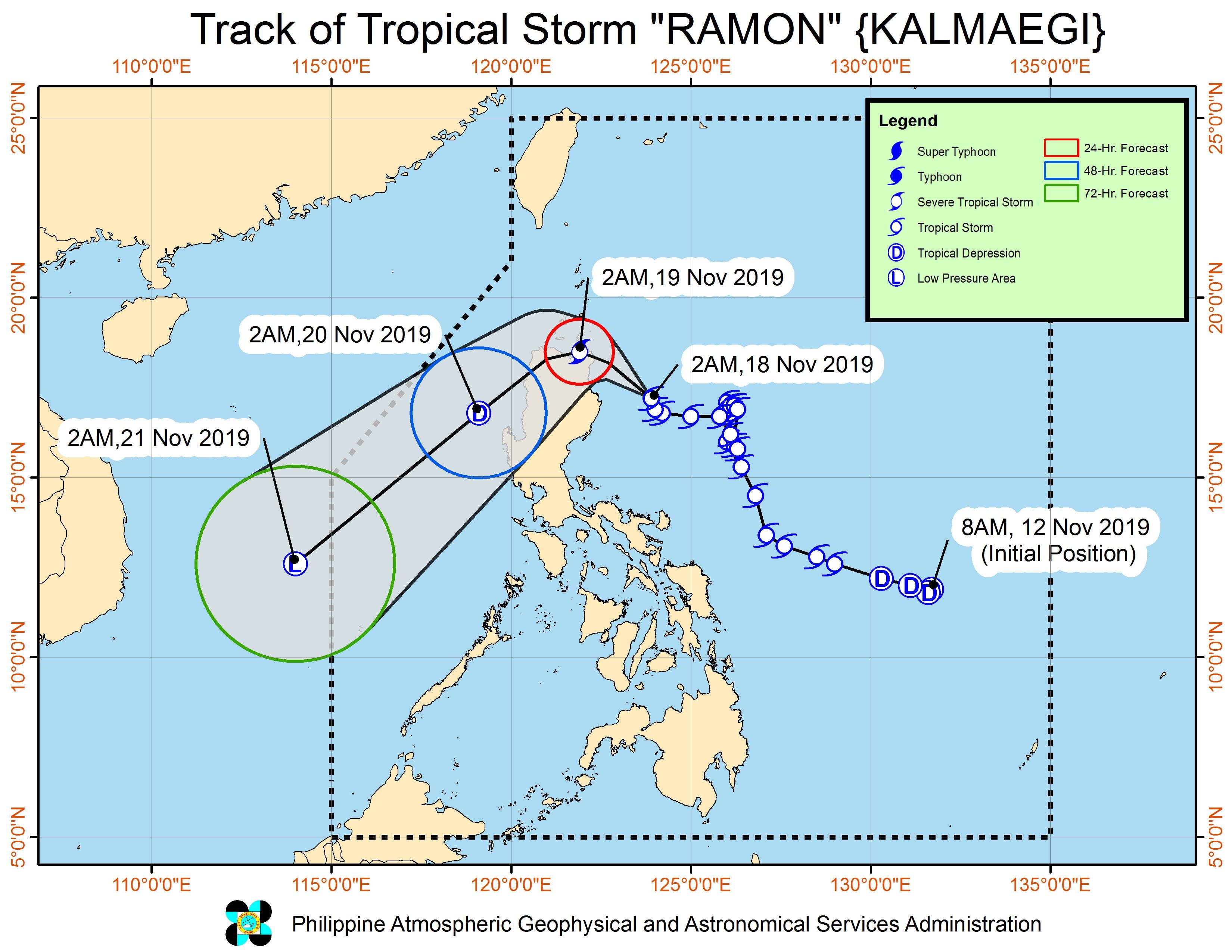 Forecast track of Tropical Storm Ramon (Kalmaegi) as of November 18, 2019, 5 am. Image from PAGASA 
