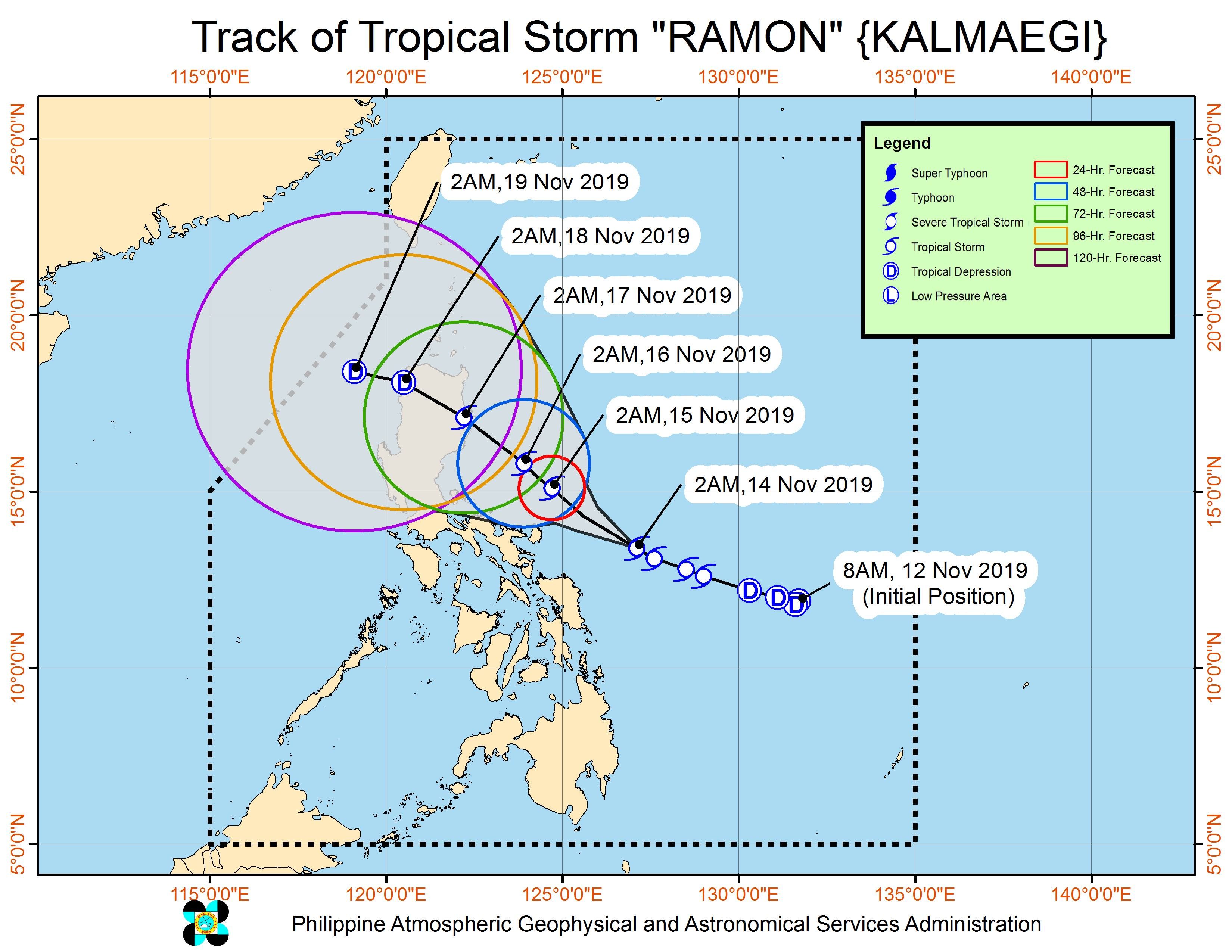 Forecast track of Tropical Storm Ramon (Kalmaegi) as of November 14, 2019, 5 am. Image from PAGASA 