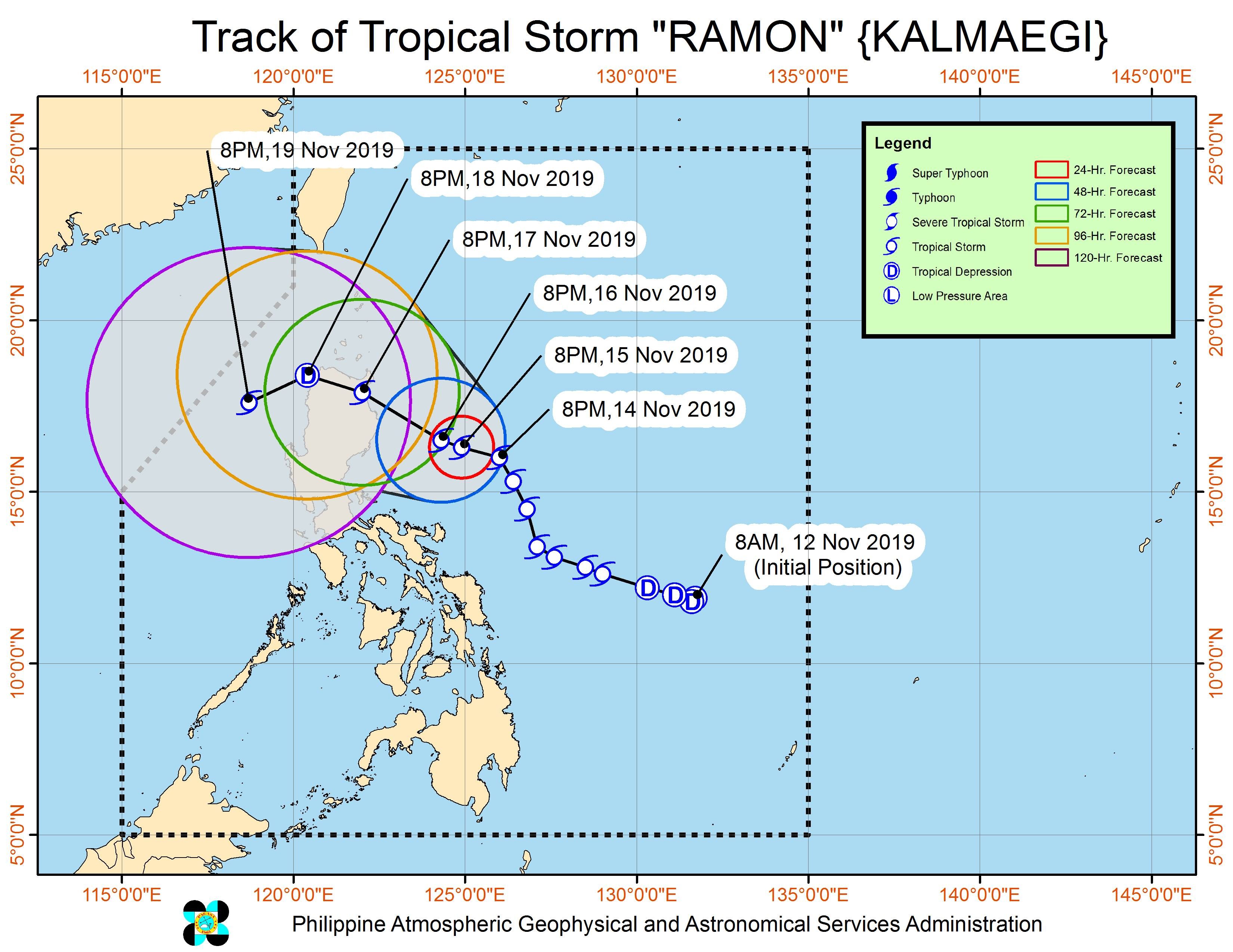 Forecast track of Tropical Storm Ramon (Kalmaegi) as of November 14, 2019, 11 pm. Image from PAGASA 