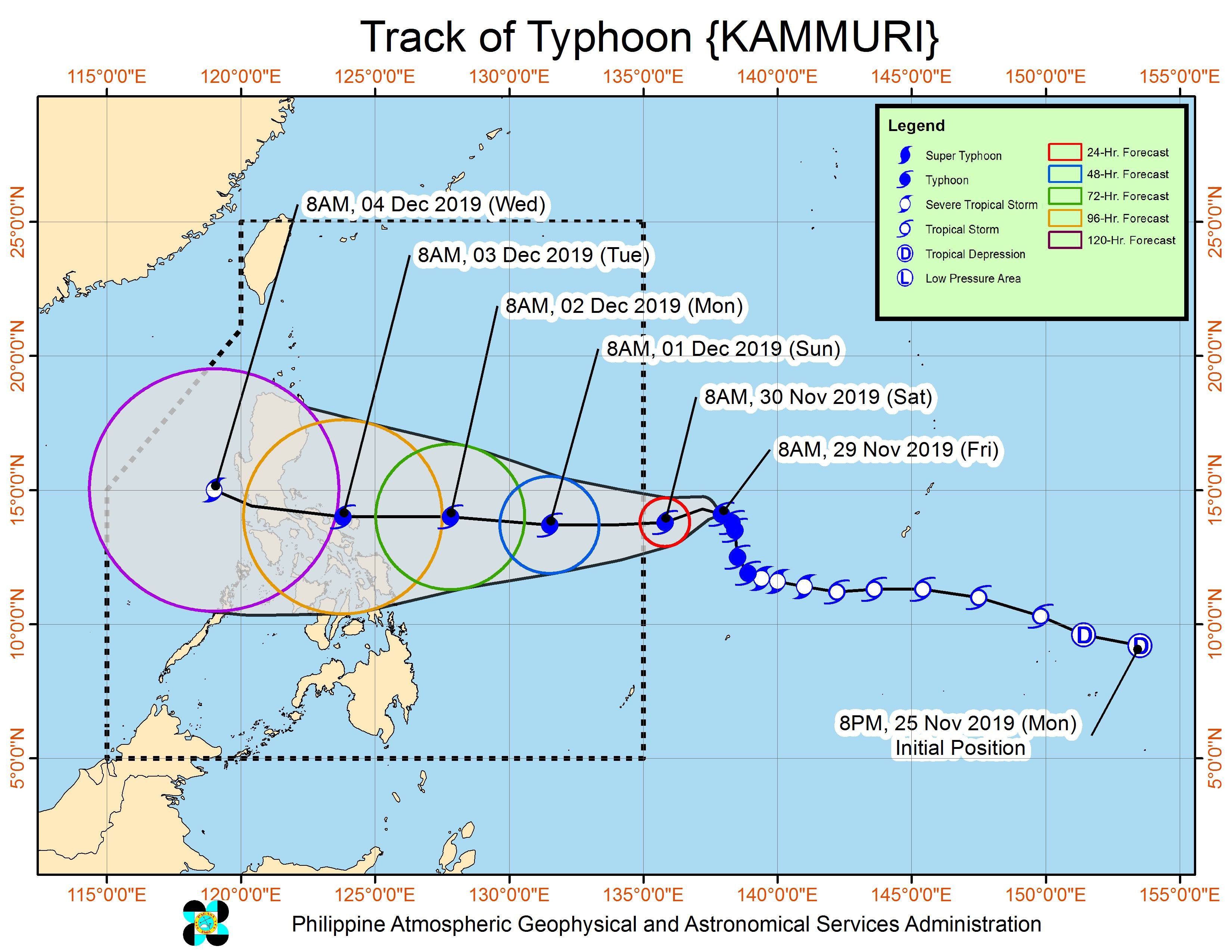 Forecast track of Typhoon Kammuri as of November 29, 2019, 11 am. Image from PAGASA 
