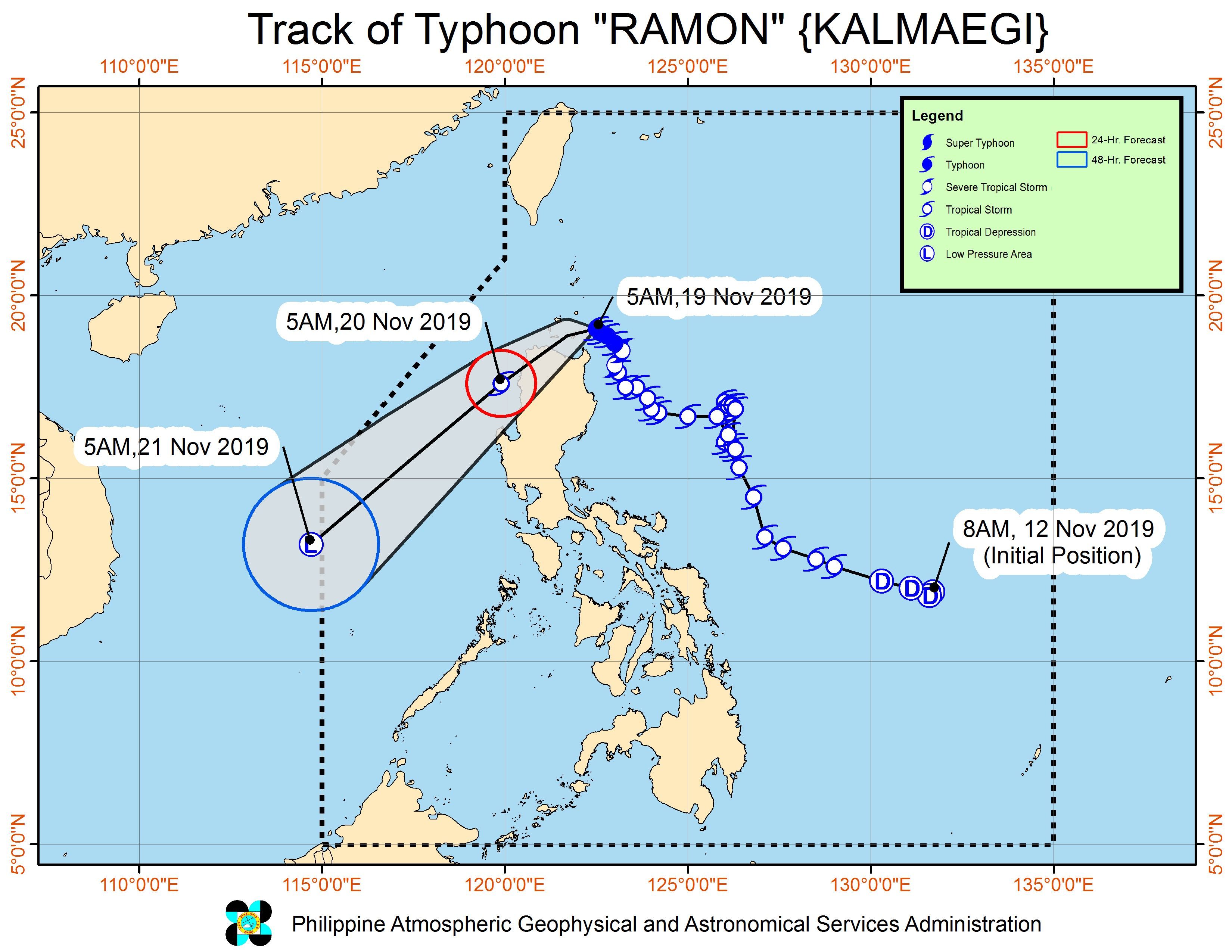 Forecast track of Typhoon Ramon (Kalmaegi) as of November 19, 2019, 8 am. Image from PAGASA 