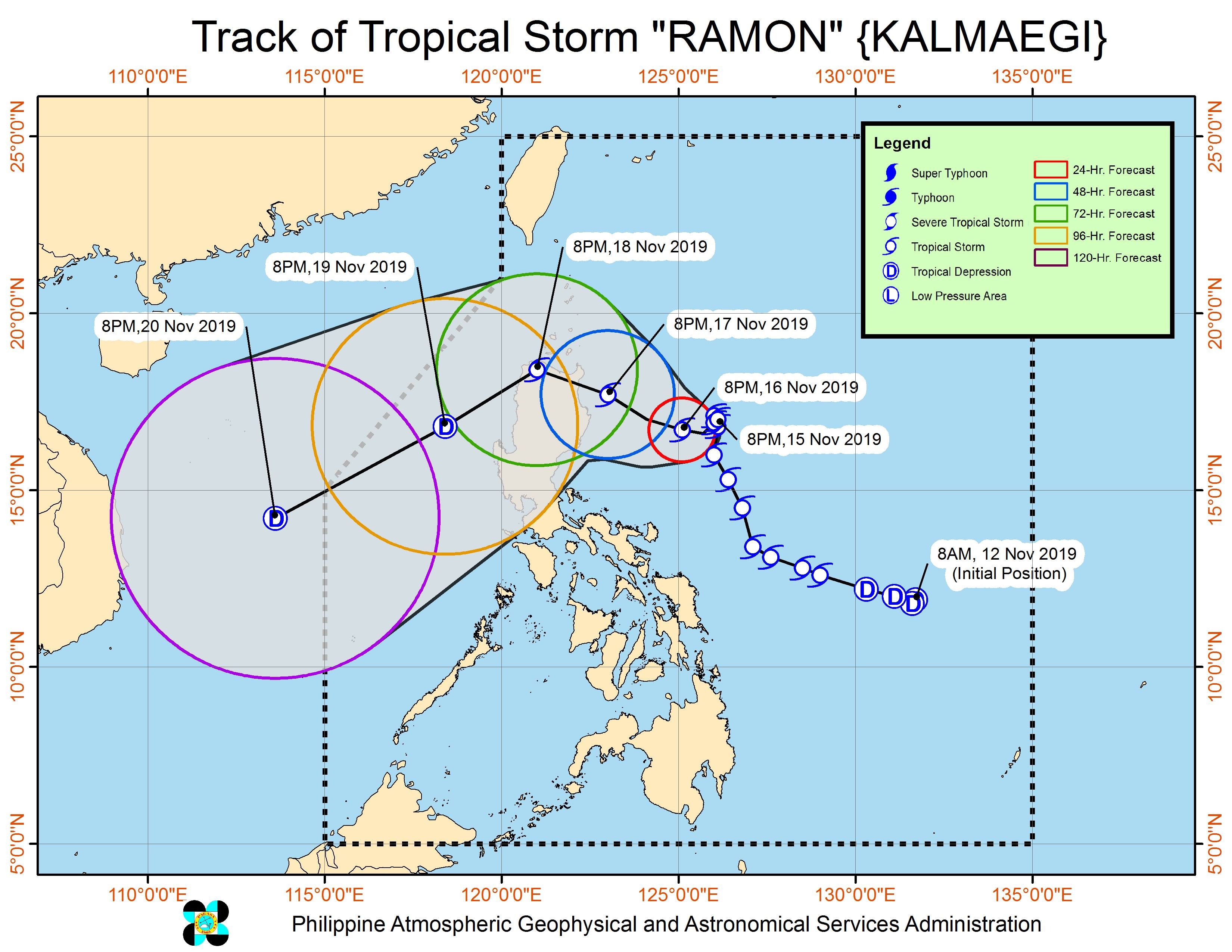 Forecast track of Tropical Storm Ramon (Kalmaegi) as of November 15, 2019, 11 pm. Image from PAGASA 