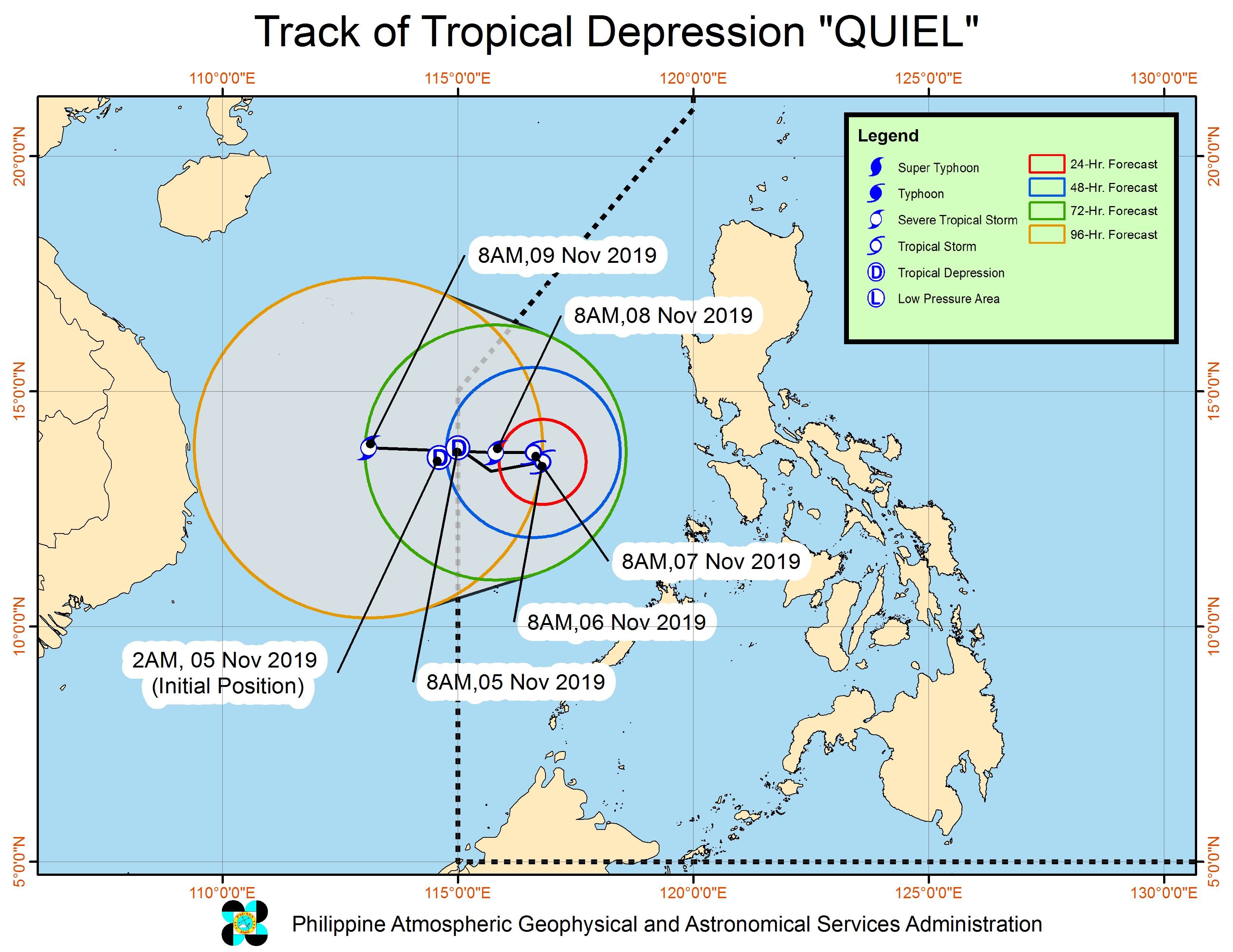Forecast track of Tropical Depression Quiel as of November 5, 2019, 11 am. Image from PAGASA 