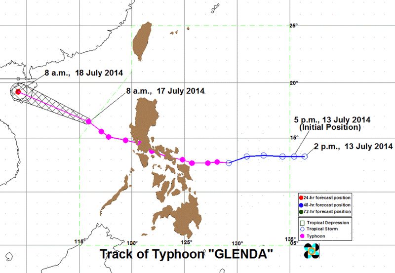 Forecast track of Typhoon Glenda (Rammasun) in 2014. Image from PAGASA 