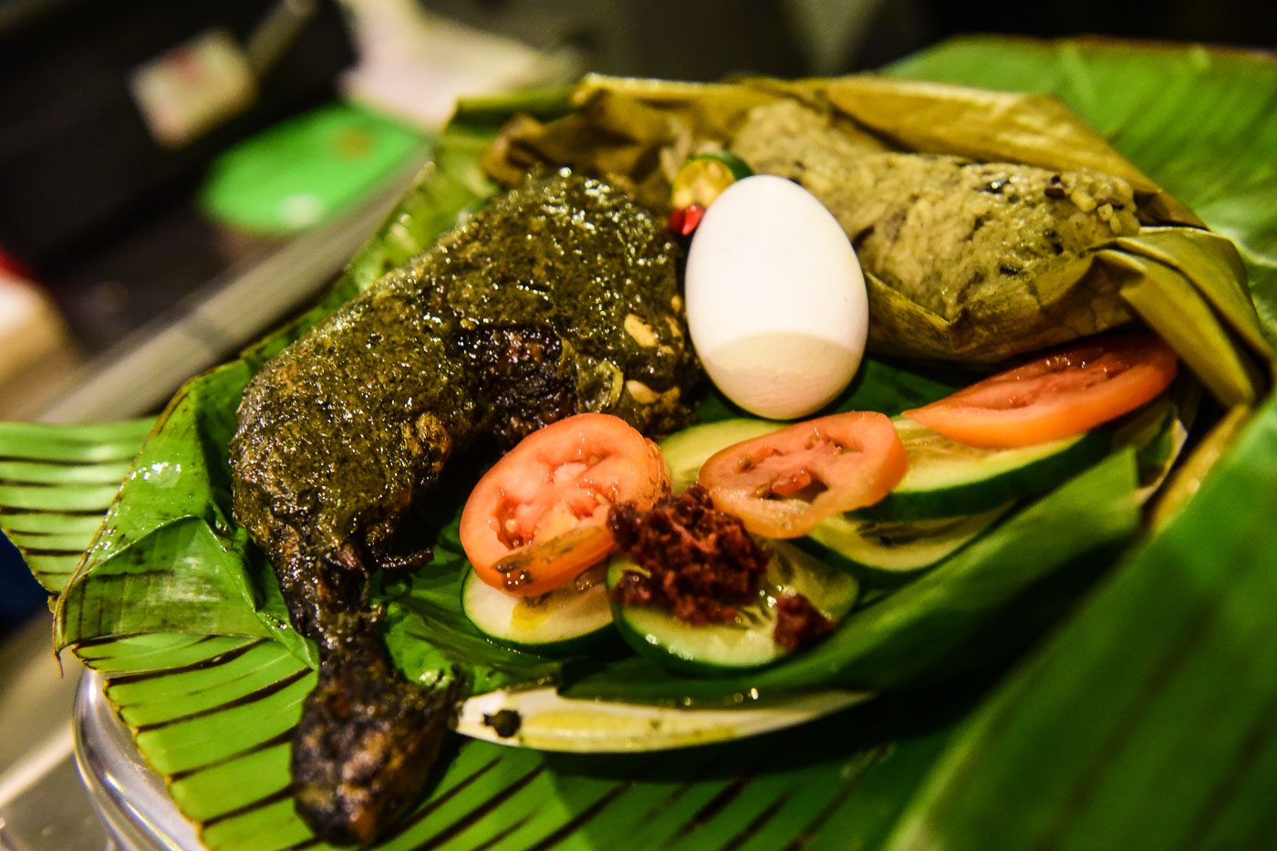 Junay with boiled egg and grilled chicken with black grated coconut, P260. Photo by Alecs Ongcal/Rappler 