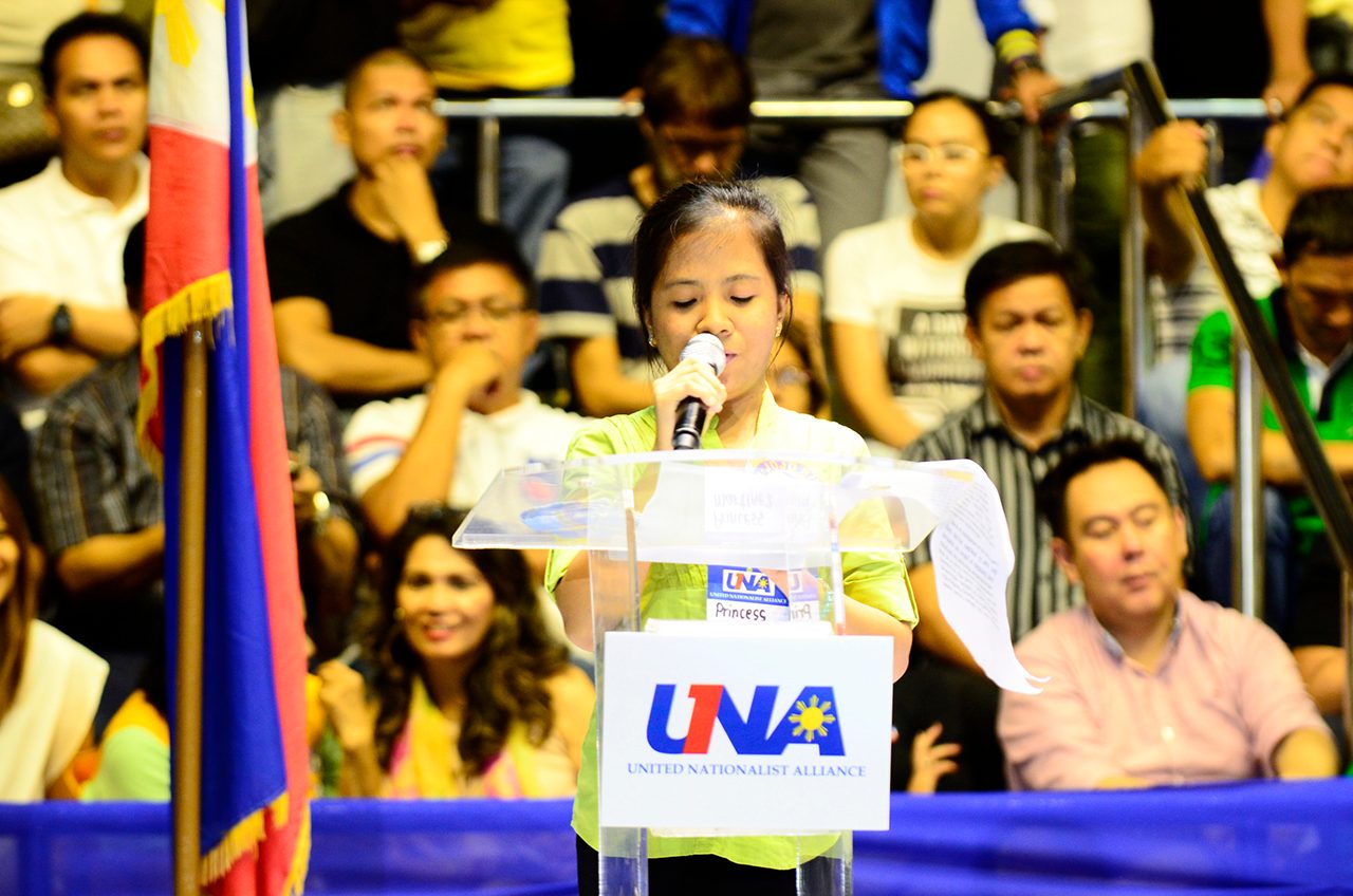 TESTIMONIAL. Princess' speech was loudly applauded by the audience in the Makati Coliseum. Photo by Rob Reyes/Rappler  