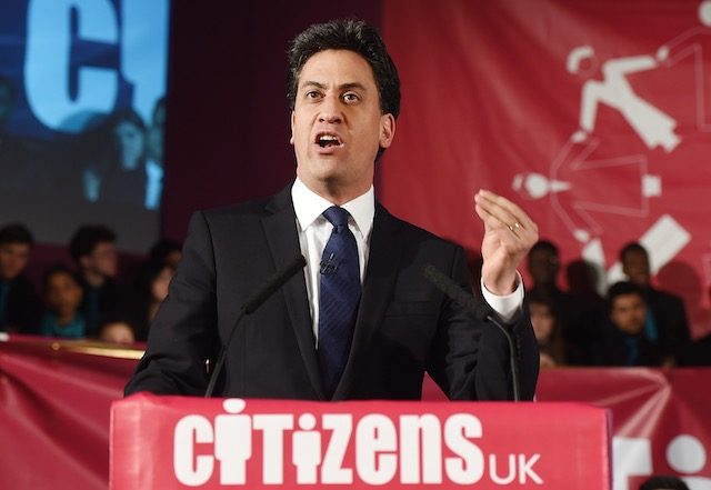 ELECTION RALLY. Labour Party leader Ed Miliband speaks during a Citizens UK event in central London, Britain, May 4, 2015. Andy Rain/EPA 