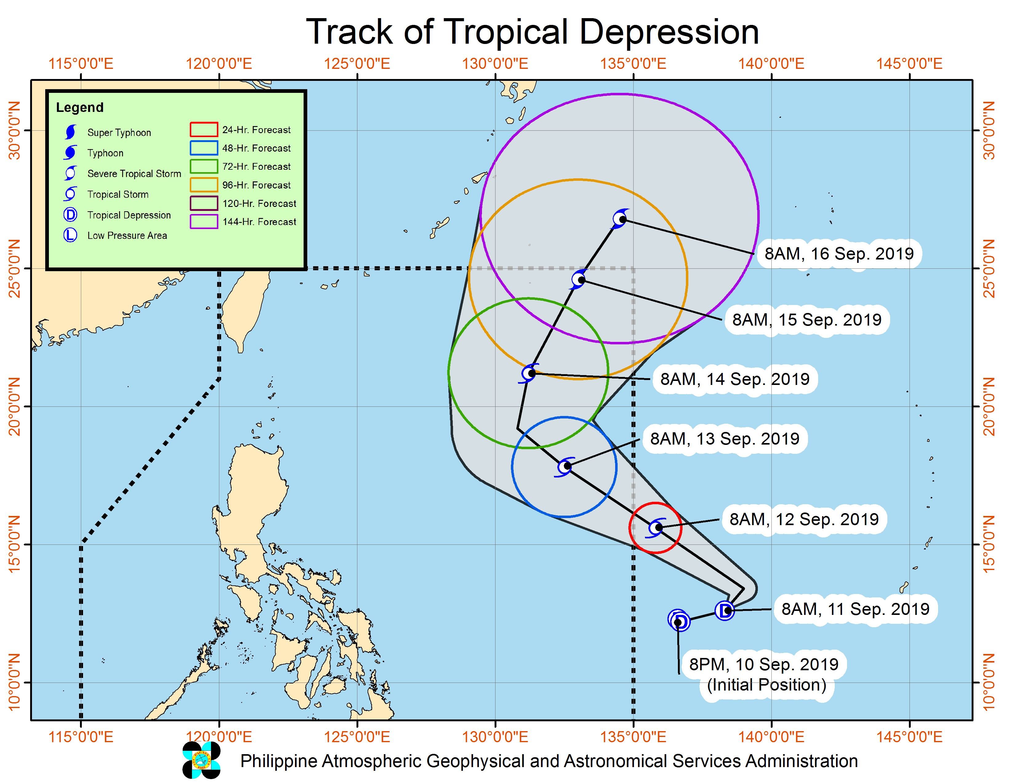 Forecast track of the tropical depression as of September 11, 2019, 11 am. Image from PAGASA 