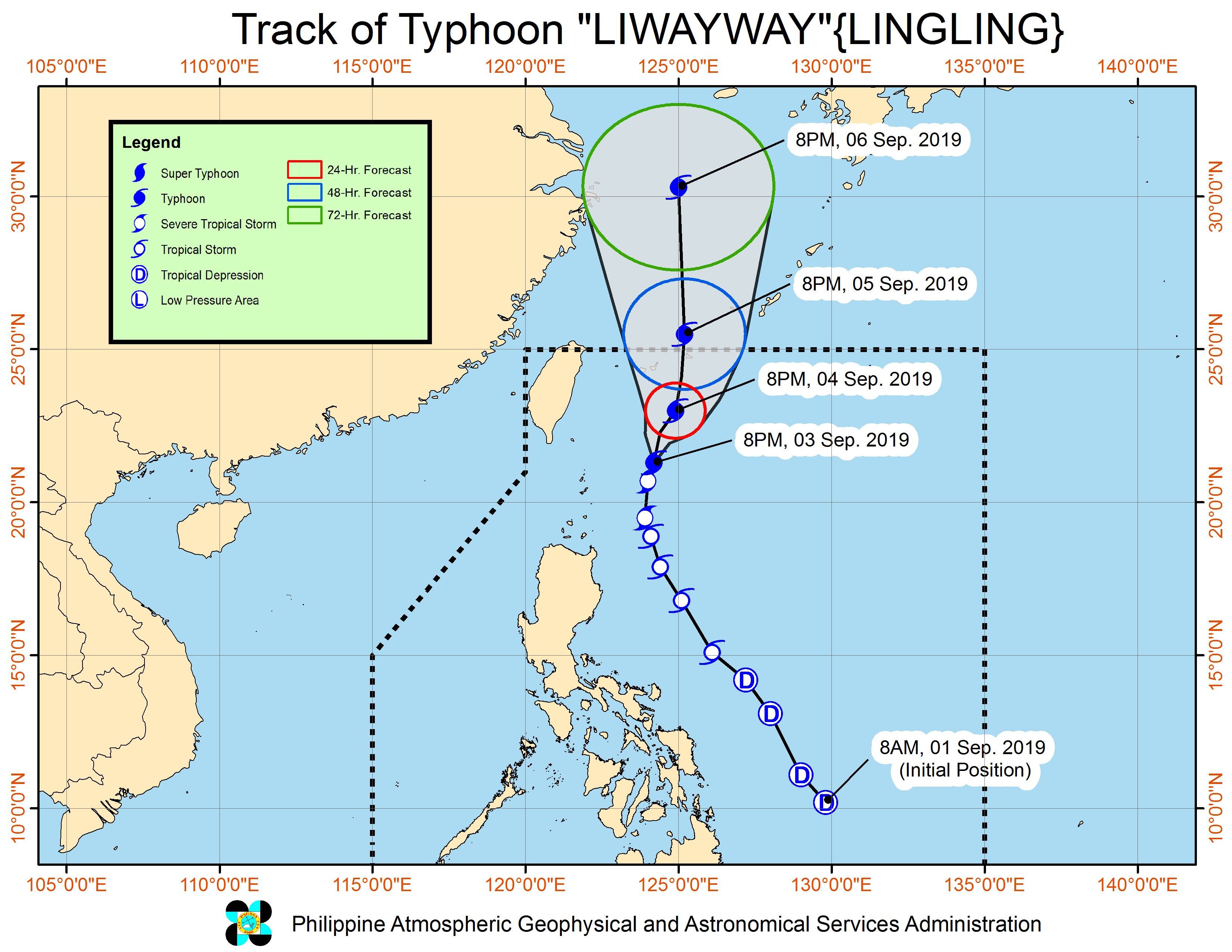 Forecast track of Typhoon Liwayway (Lingling) as of September 3, 2019, 11 pm. Image from PAGASA 