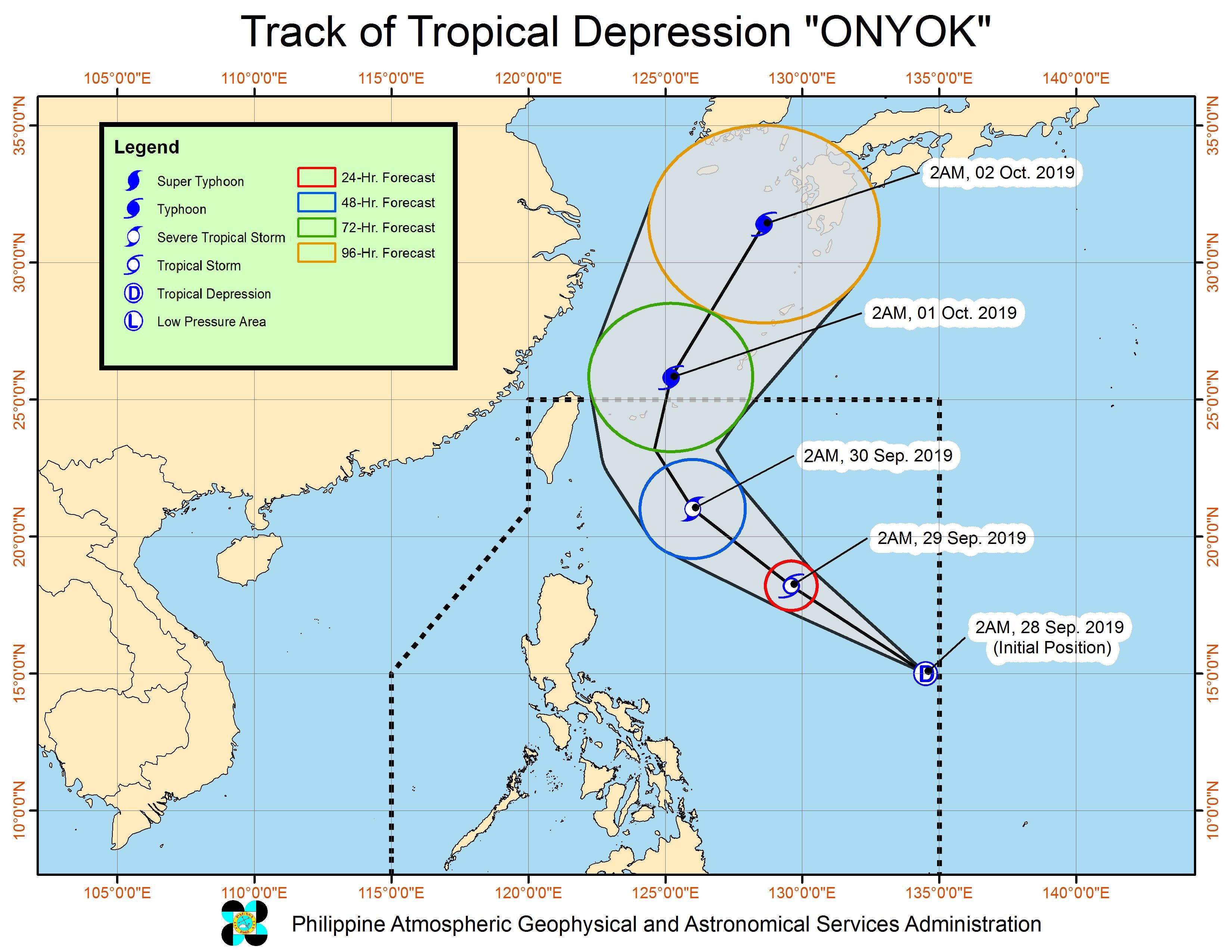 Forecast track of Tropical Depression Onyok as of September 28, 2019, 5 am. Image from PAGASA 