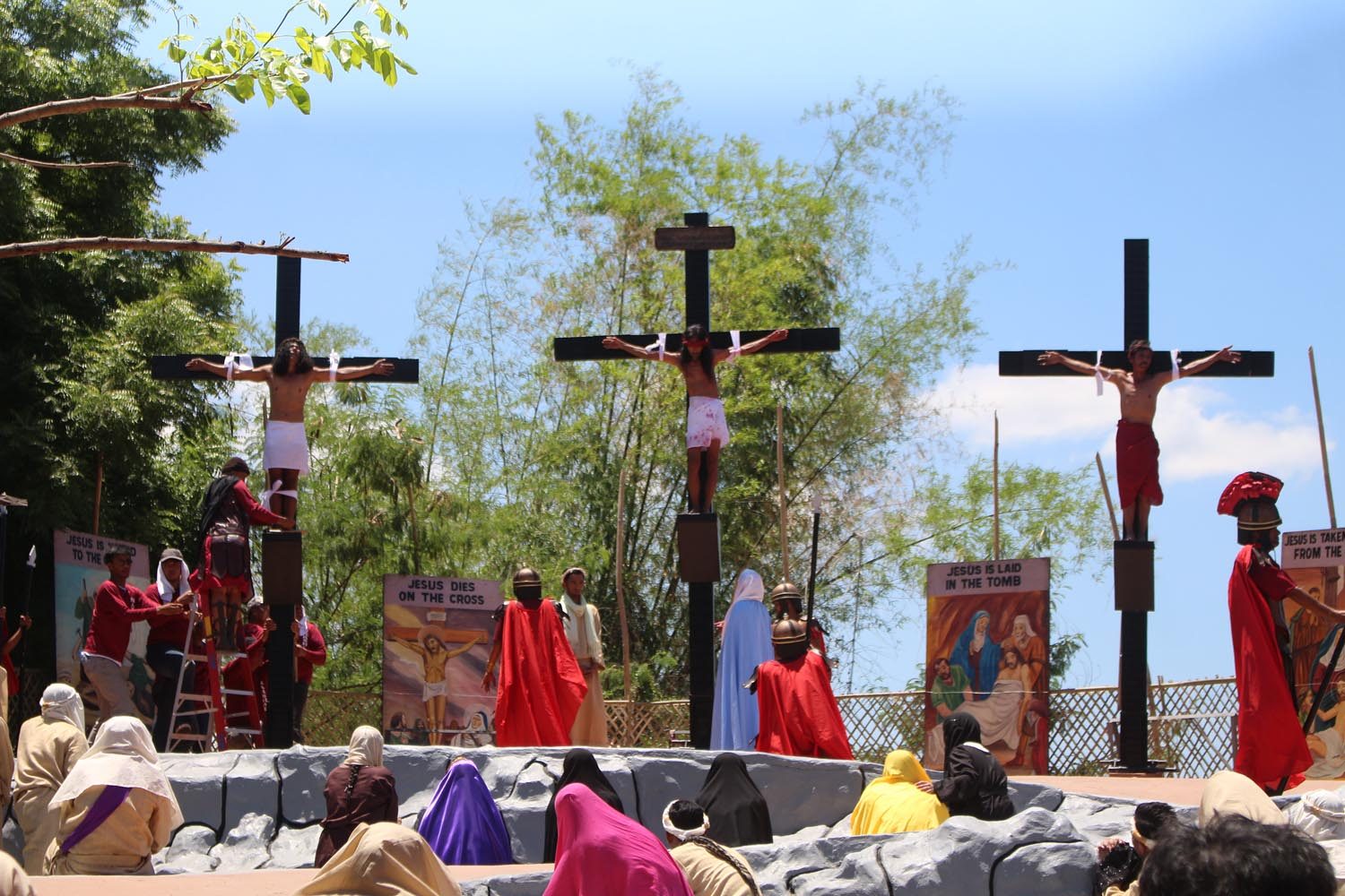 BLOODY PRACTICE. Devotees are nailed to the cross during Good Friday crucifixion reenactment in Sta Lucia, Barangay San Pedro, Pampanga. Photo by Darren Langit 
