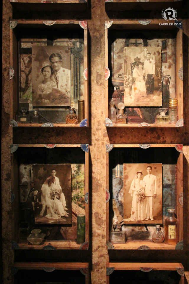 ‘The Unbearable Whiteness of Beauty’ (detail) by Norberto Roldan, vintage sepia photos, assemblage, found objects, and lace, 80.5 x 75 inches (diptych), for Taksu Gallery. Photo by Rome Jorge/Rappler 