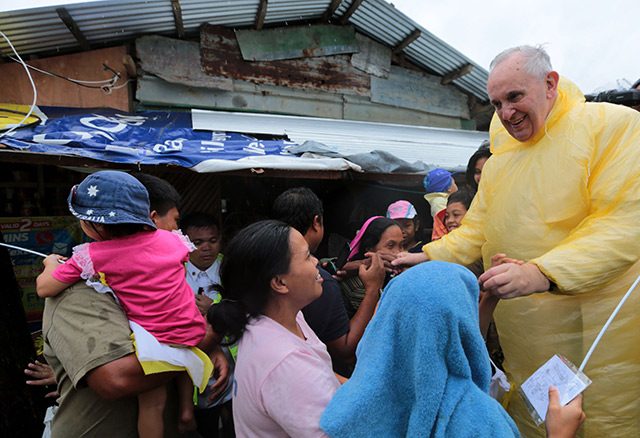 Pope Francis visits families of typhoon Yolanda victims in one of the areas in Palo, Leyte Saturday, January 17, 2015. Photo by Benhur Arcayan/Malacanang Photo Bureau