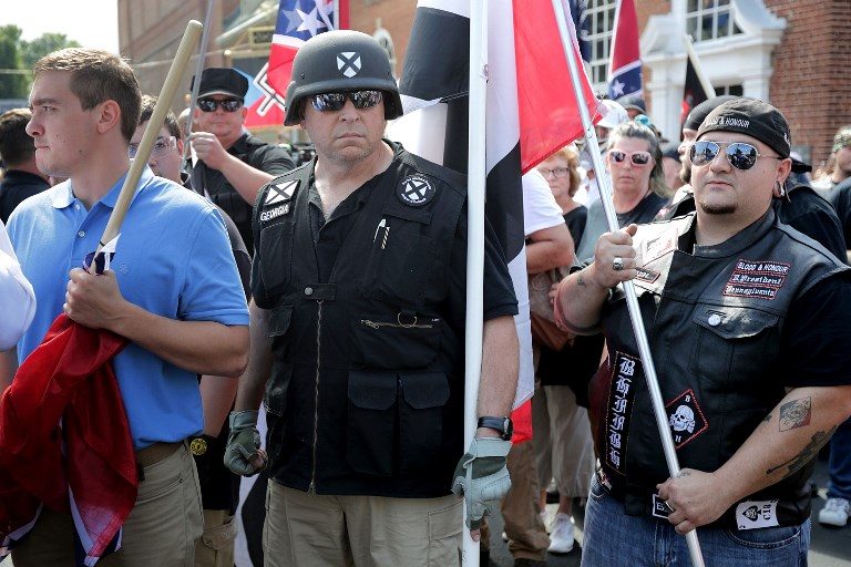 FIGHTING FOR THEIR 'RIGHTS' Hundreds of white nationalists, neo-Nazis and members of the 'alt-right' march down East Market Street toward Emancipation Park during the "Unite the Right" rally August 12, 2017 in Charlottesville, Virginia. Chip Somodevilla/Getty Images/AFP 