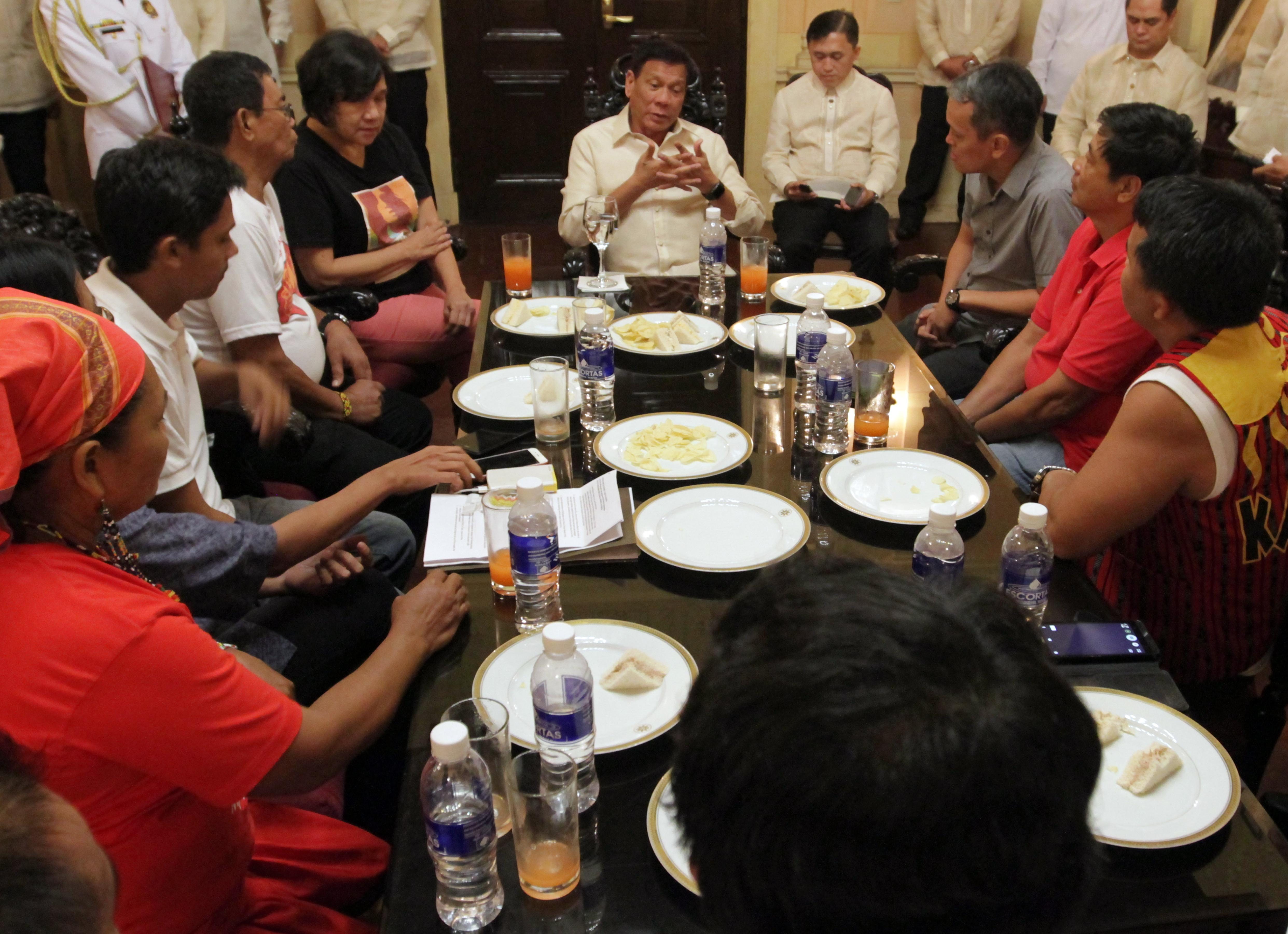 MILITANTS IN MALACAÑANG. Activist leaders discuss the 'People's Agenda for Change' with President Rodrigo Duterte after he takes oath as the next President of the Republic of the Philippines 
