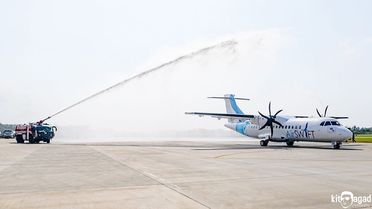 Water canon salute for AirSwift at Caticlan Airport. Photo by Kit Agad 