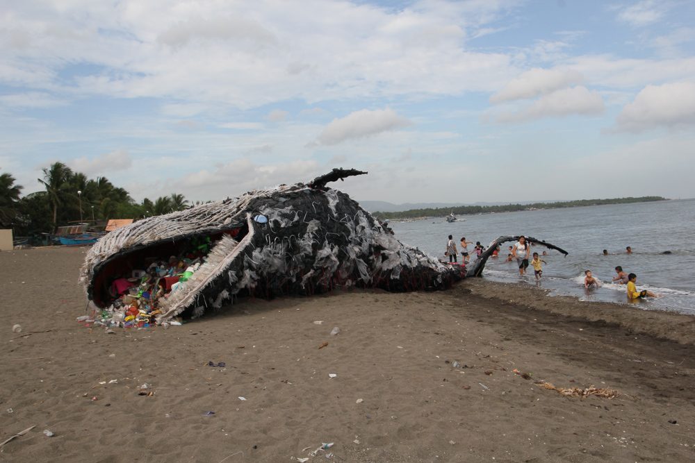REPLICA. An art installation depicting a dead whale choked by plastics was unveiled morning of May 11, 2017 on the beach of Naic, Cavite to remind people about the massive problem of plastics pollution in the ocean and to call on ASEAN to address this looming problem on its shores. Photo by Greenpeace Philippines    