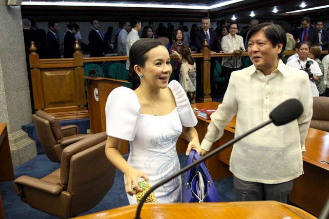 Senator Grace Poe and Bongbong Marcos. Photo by Mark Cristino/Rappler 