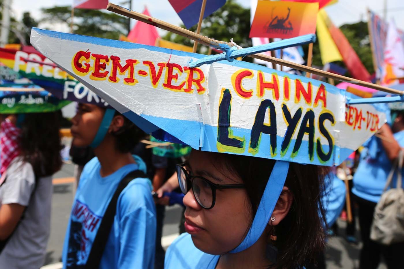 LEAVE. A protester wears a boat hat during the United People's SONA on July 22, 2019. Photo by Jire Carreon/Rappler  