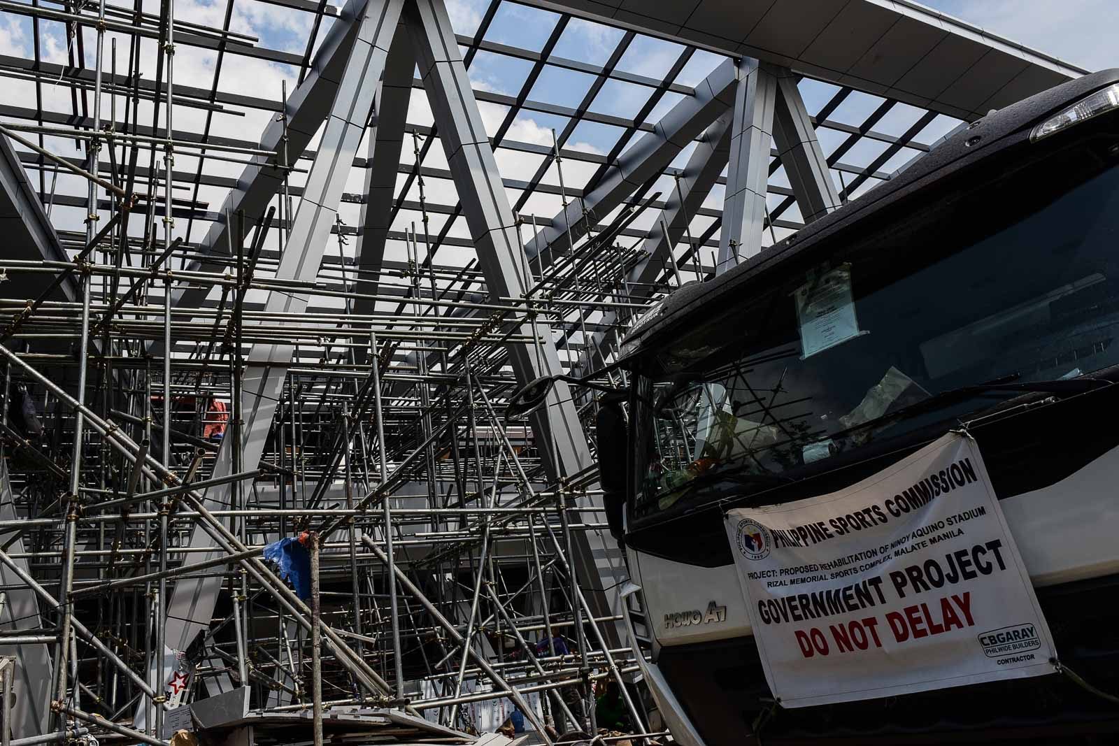 UNFINISHED. Steel scaffolding still protrude the Philsports construction site. Photo by LeAnne Jazul/Rappler   