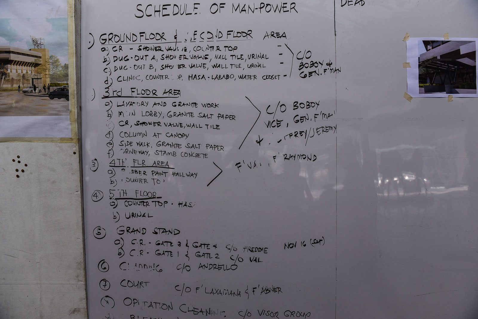 ROUND THE CLOCK. The white board lists all the work that needs to be done in a weeks's time. Photo by LeAnne Jazul/Rappler   