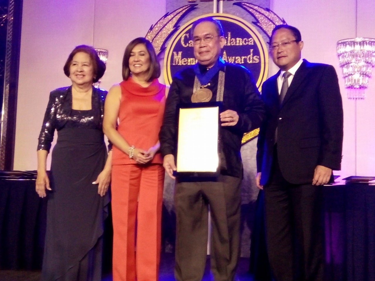 PALANCA AWARDS. Sylvia Palanca Quirino, Criselda Cecilio-Palanca, and Carl Anthony Palanca pose with Dr. Jose Y. Dalisay, guest of honor. Photo by Susan Claire Agbayani 