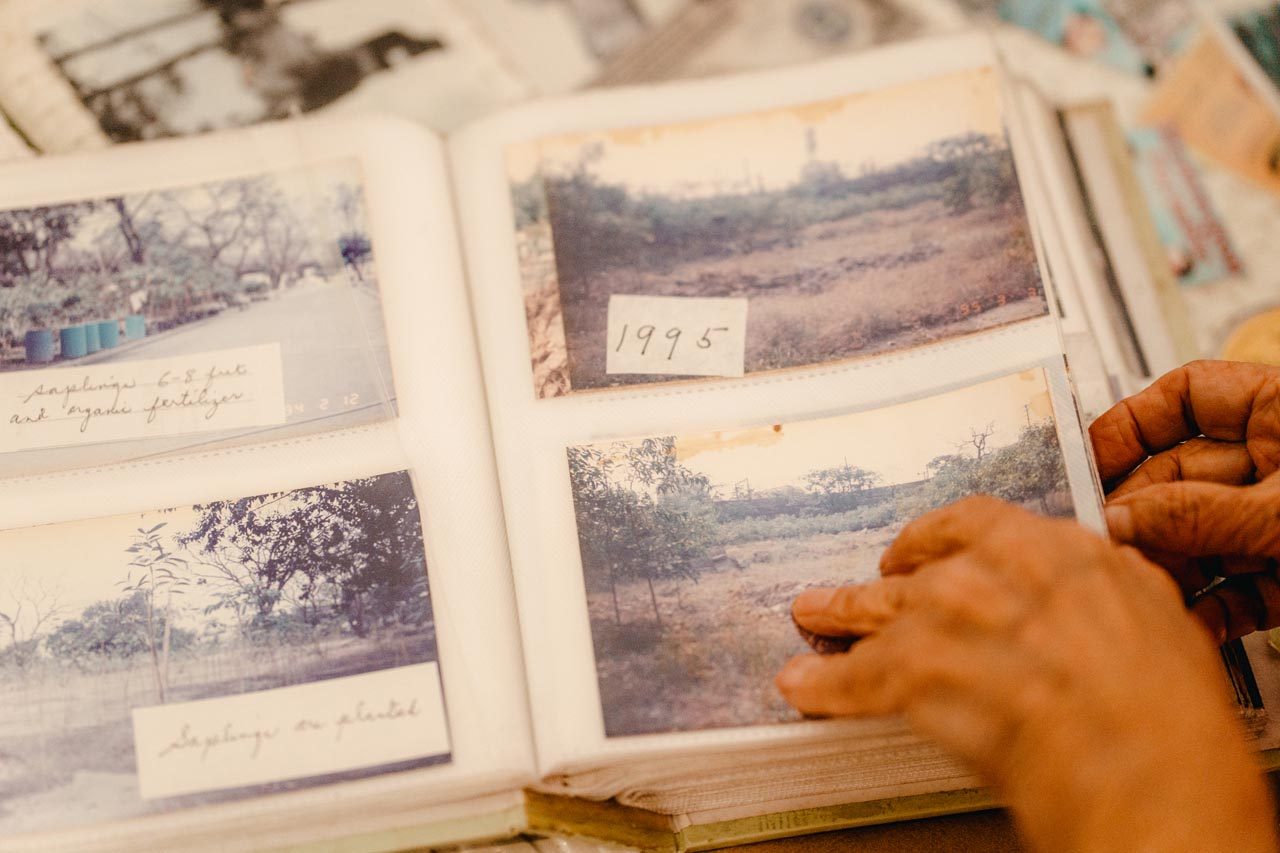 BARE. Mrs Paterno shows a photo from the early days of the park, before any trees were planted. Photo by Iya Forbes/Rappler  