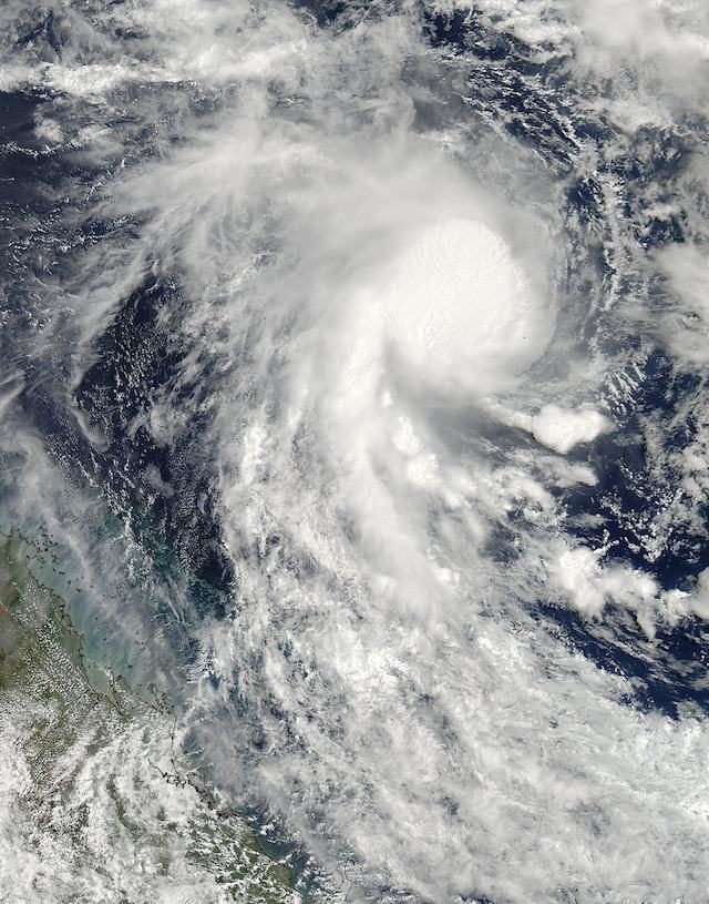 NASA's Aqua satellite captured an image of newborn Tropical Cyclone Marcia in the Coral Sea on Feb. 18 at 03:50 UTC. Image courtesy NASA Goddard MODIS Rapid Response Team 