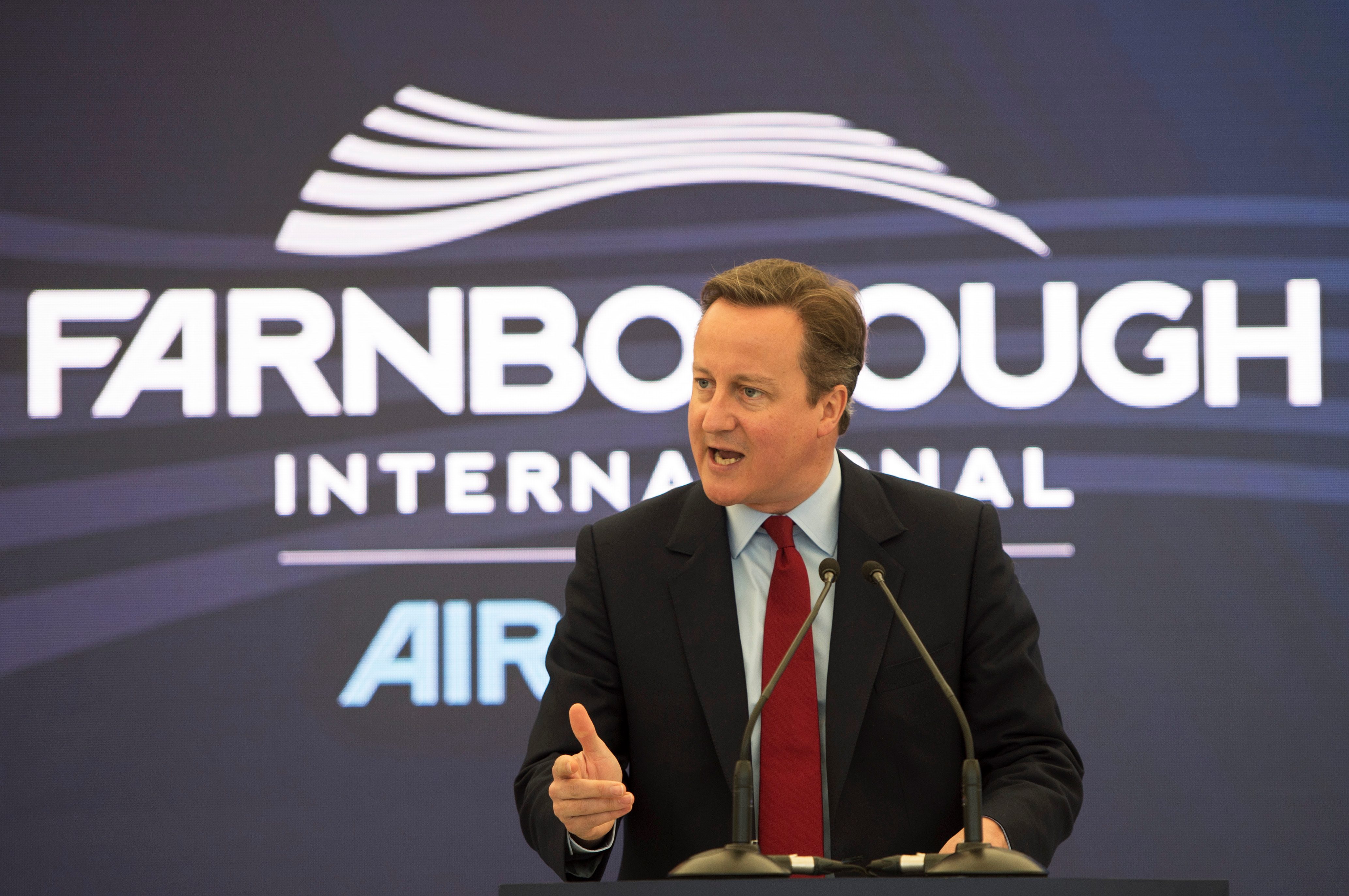 PATROL PLANES. British Prime Minister David Cameron gives a speech during a visit to Farnborough International Airshow in Farnborough, Britain on July 11, 2016. He announced that the British government will buy 9 new marine patrol planes from Boeing in a decade-long deal worth 3 billion GBP or 3.52 billion euros. Photo by Hannah McKay/EPA 