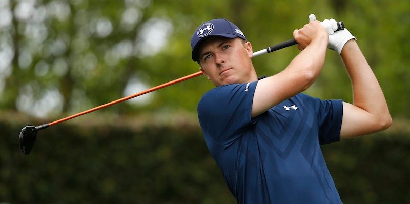 TOP FORM. Jordan Spieth of the US hits his tee shot on the second hole during the final round at the 2015 Masters Tournament at the Augusta National Golf Club in Augusta, Georgia, USA, 12 April 2015. Tannen Maury/EPA 