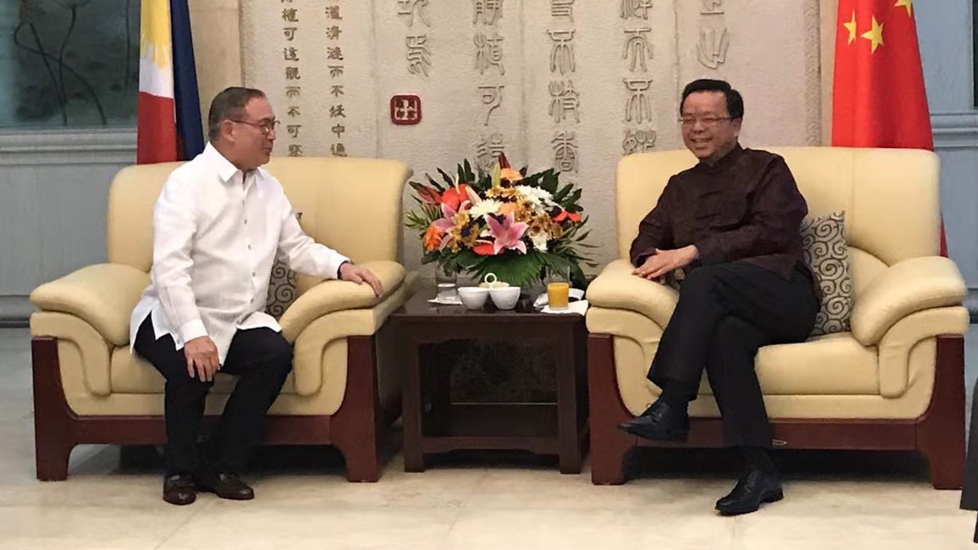 2020. Foreign Secretary Teodoro Locsin Jr celebrates the New Year with newly-appointed Chinese Ambassador to the Philippines Huang Xilian. Photo from Chinese embassy in Manila 